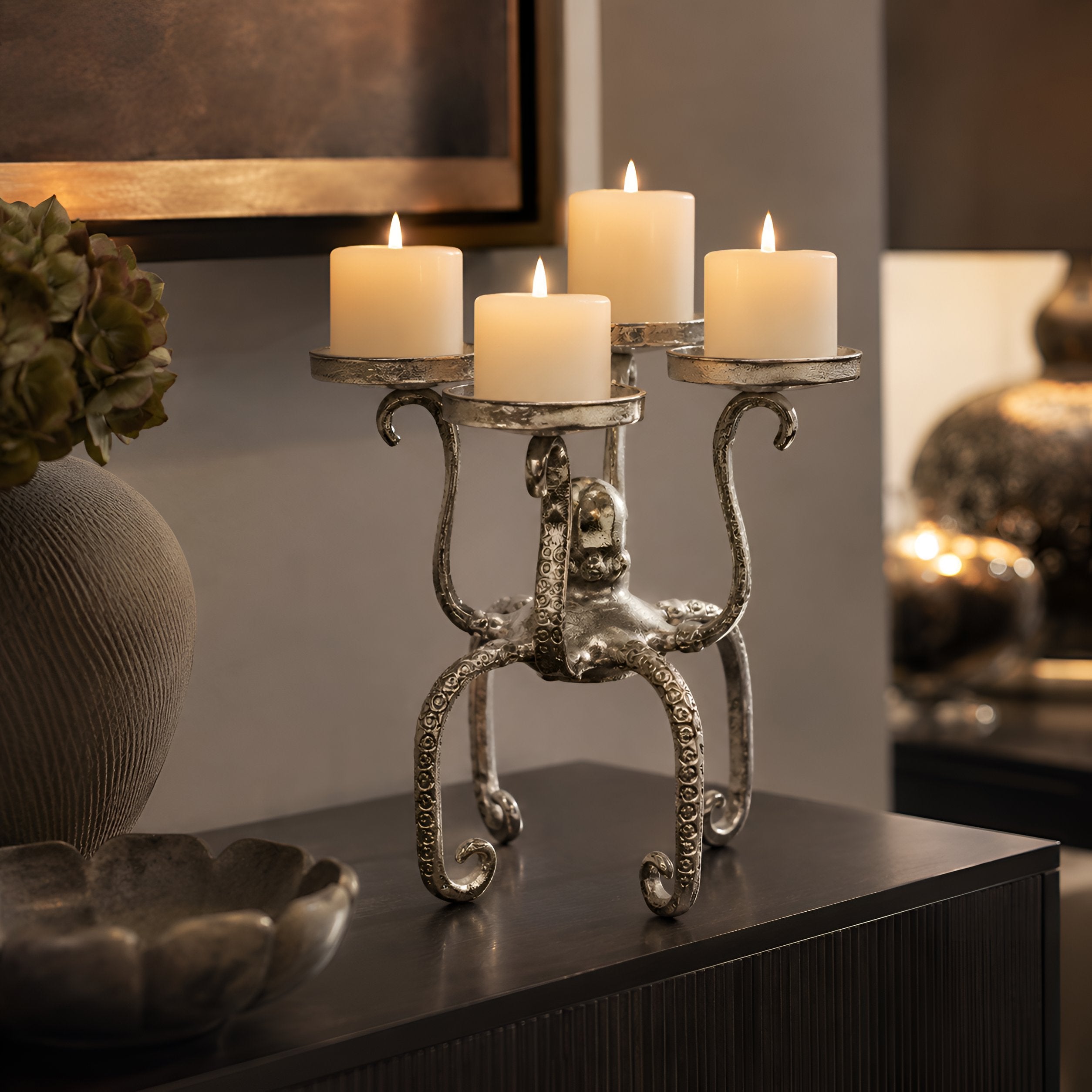 Maritime Deko Octopus aus Aluminium silber - Kerzenleuchter oder Deko-Schale als Tischdeko maritim Variante wählbar