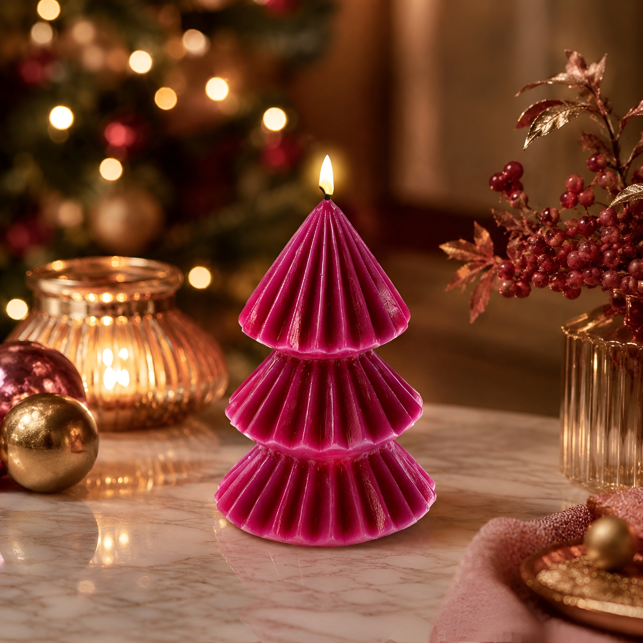 LED Kerze Tanne 3D Flamme mit Timer Led Kerzen Weihnachten Echtwachs Optik batteriebetrieben Weihnachtsdeko Fensterbank in Größe und Farbe wählbar