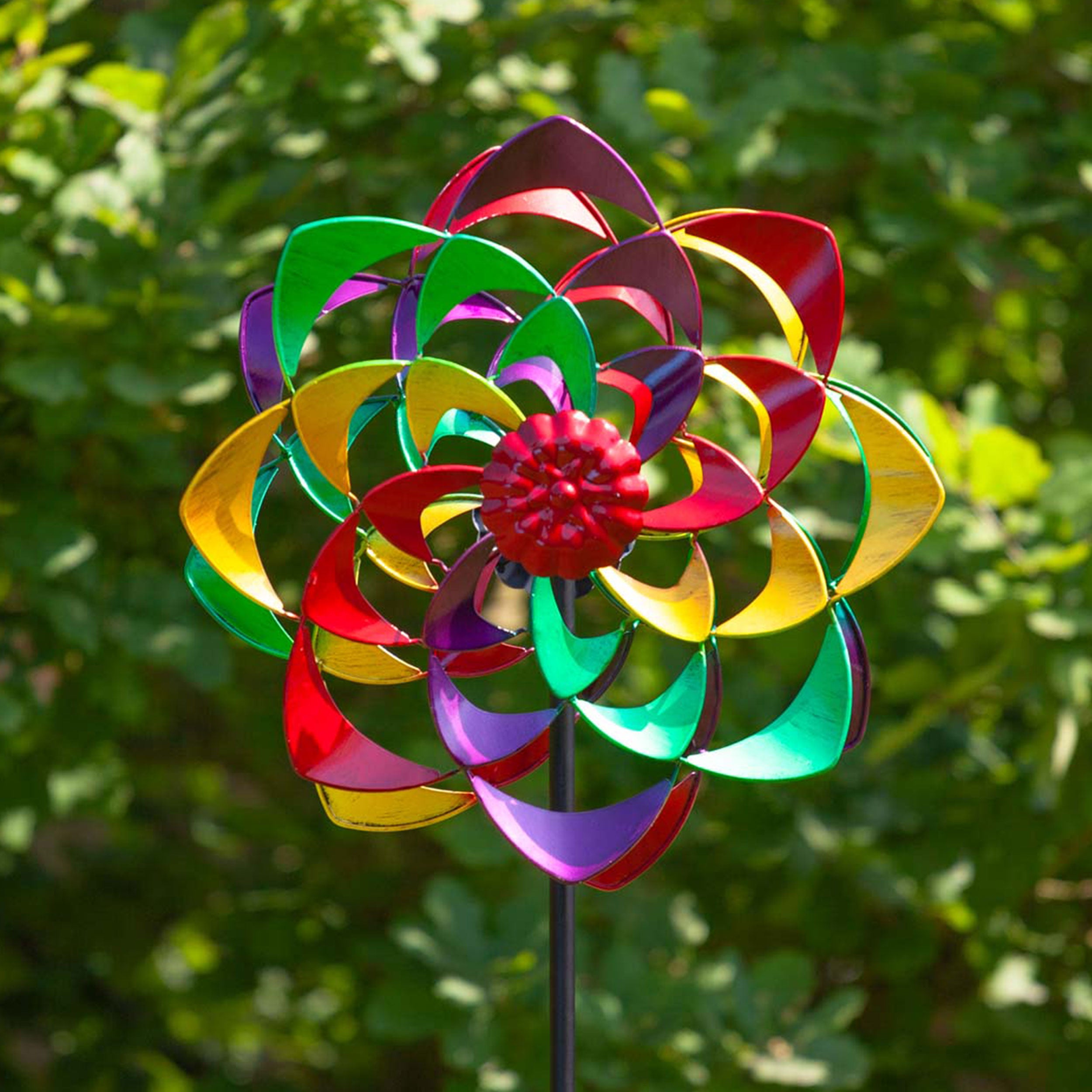 Kinetic Art Rainbow Flower Duett Metall Windrad Windspiel Metall Garten Windrad stehend