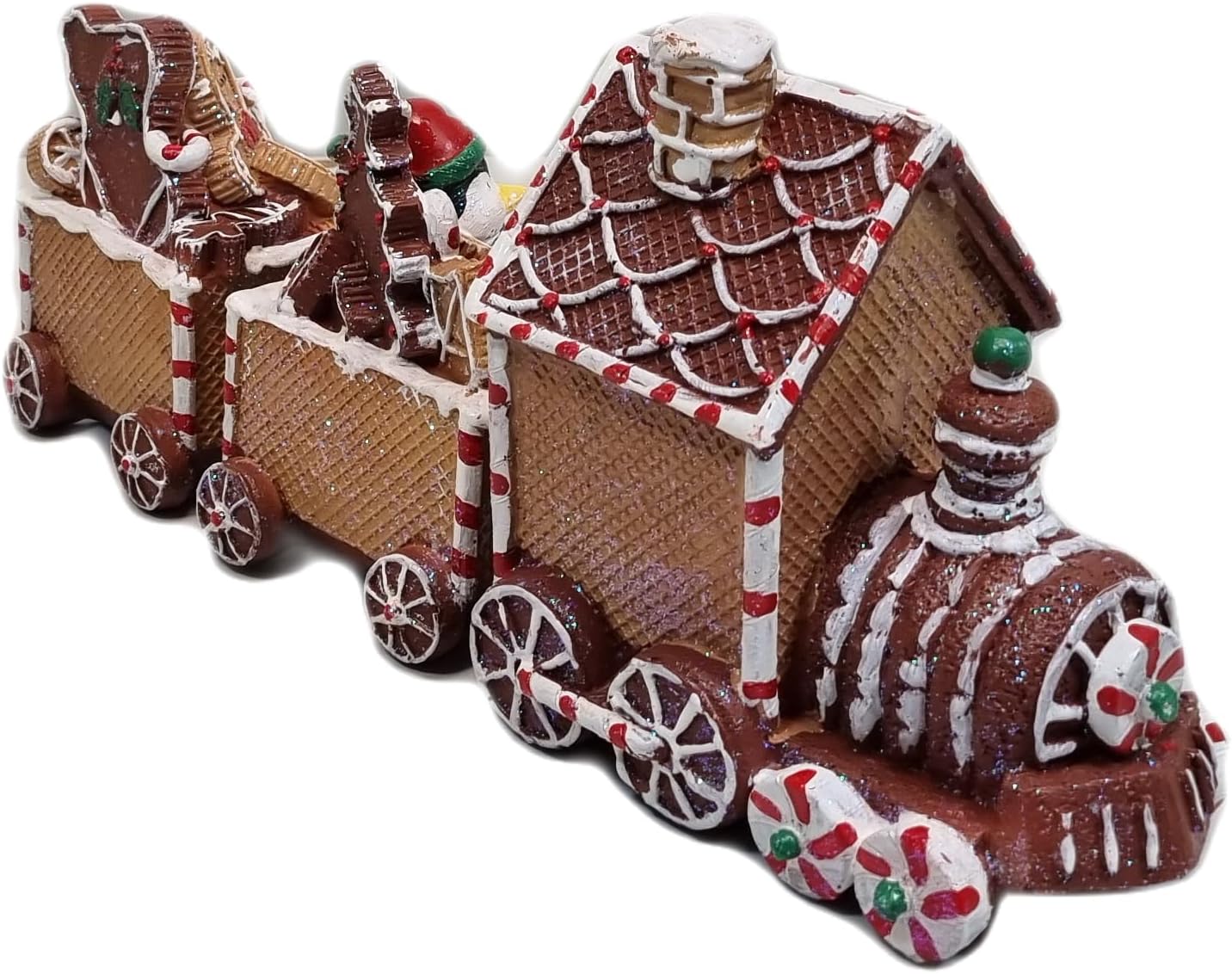 Dekofigur Weihnachtszug Lebkuchen – handbemalte Weihnachtsdeko aus Polyresin, 32×10×15 cm, klassische Lebkuchen Deko Weihnachten für Tisch & Regal
