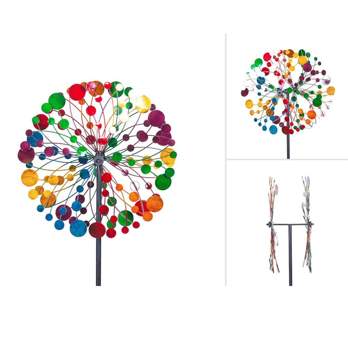 Kinetic Art Multi-colored Kaleidoscope Duett Metall Windrad Windspiel Doppel Windrad Gartendeko