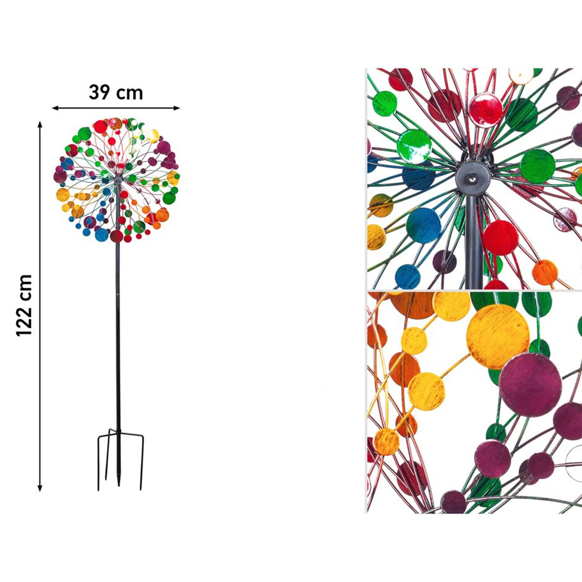 Kinetic Art Multi-colored Kaleidoscope Duett Metall Windrad Windspiel Doppel Windrad Gartendeko