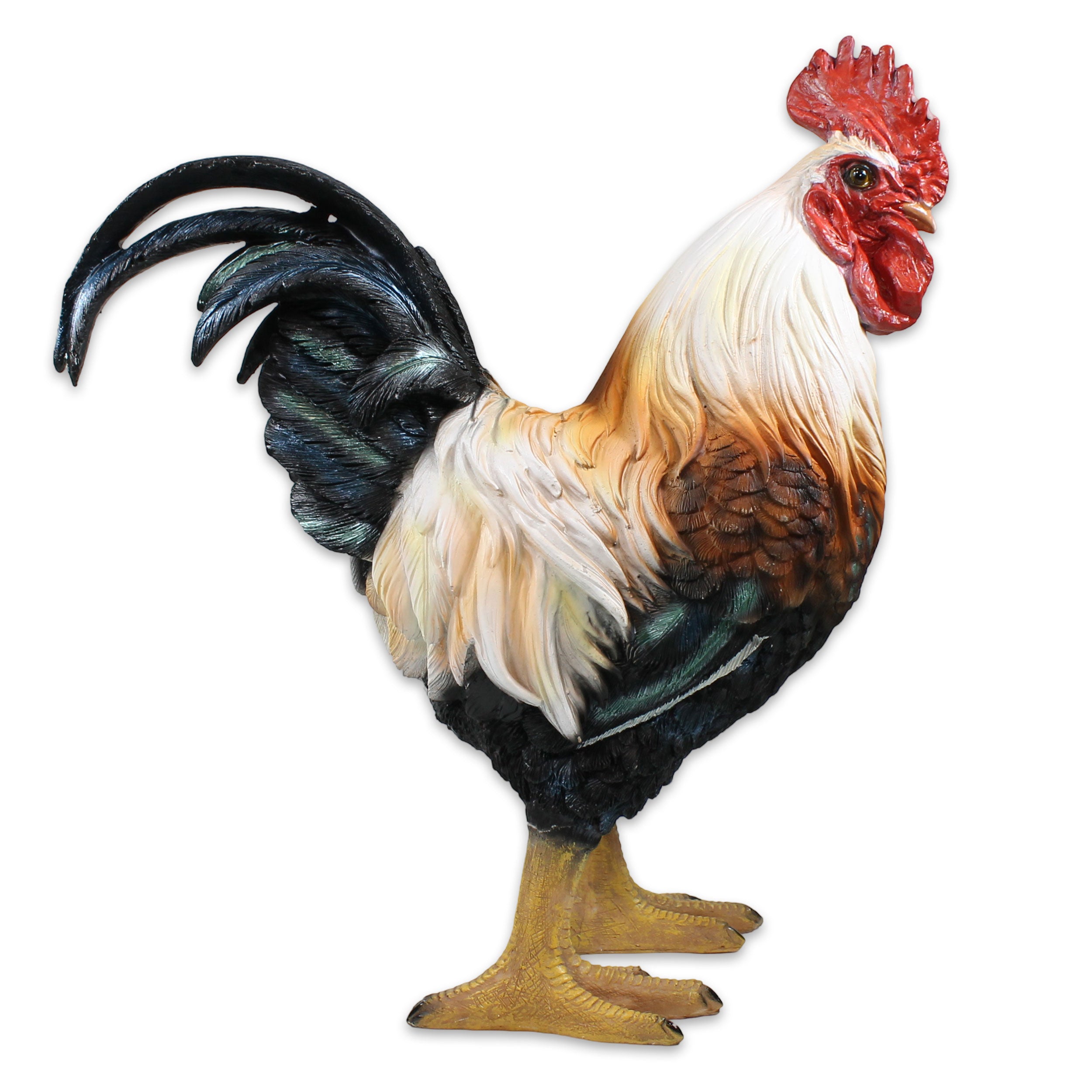 Hahn Figur für Garten 35 cm – wetterfester Deko Hahn aus Polyresin – detailreiche Gartendeko im Landhausstil