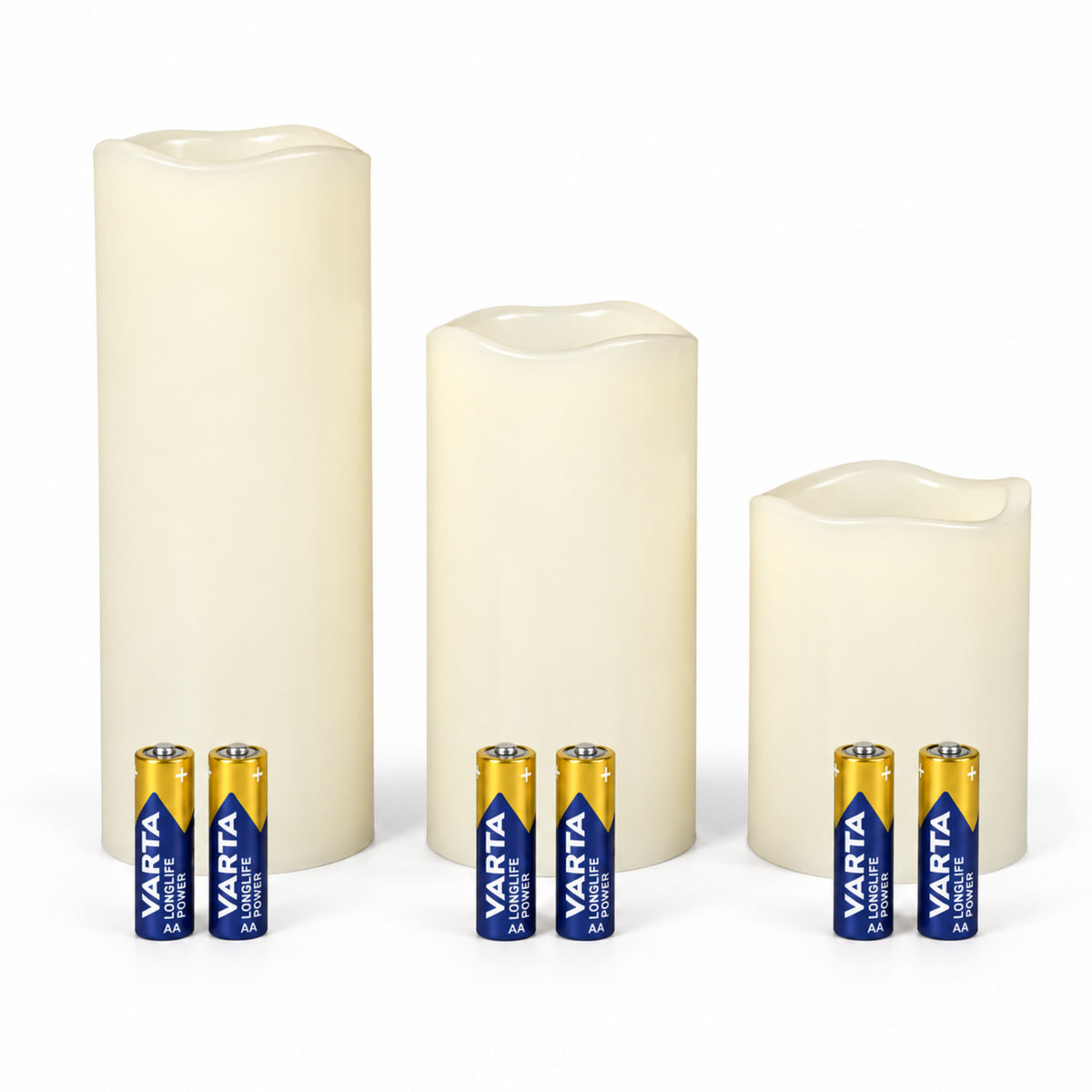 LED Kerzen 3er Set Outdoor Echtwachs Optik mit Timer und Varta Batterien inklusive flackernd warmweiß elfenbein