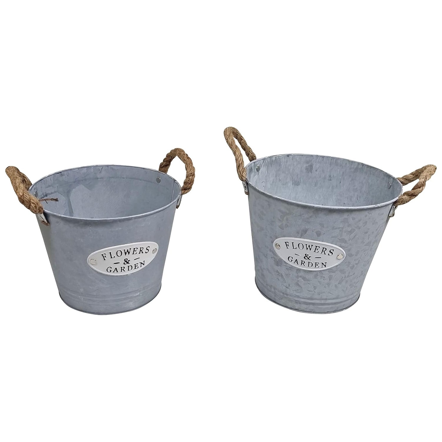 Pflanztopf 2er Set Blumentopf Zinktopf mit Jutegriffen 21/22 cm Übertopf Blumentopf