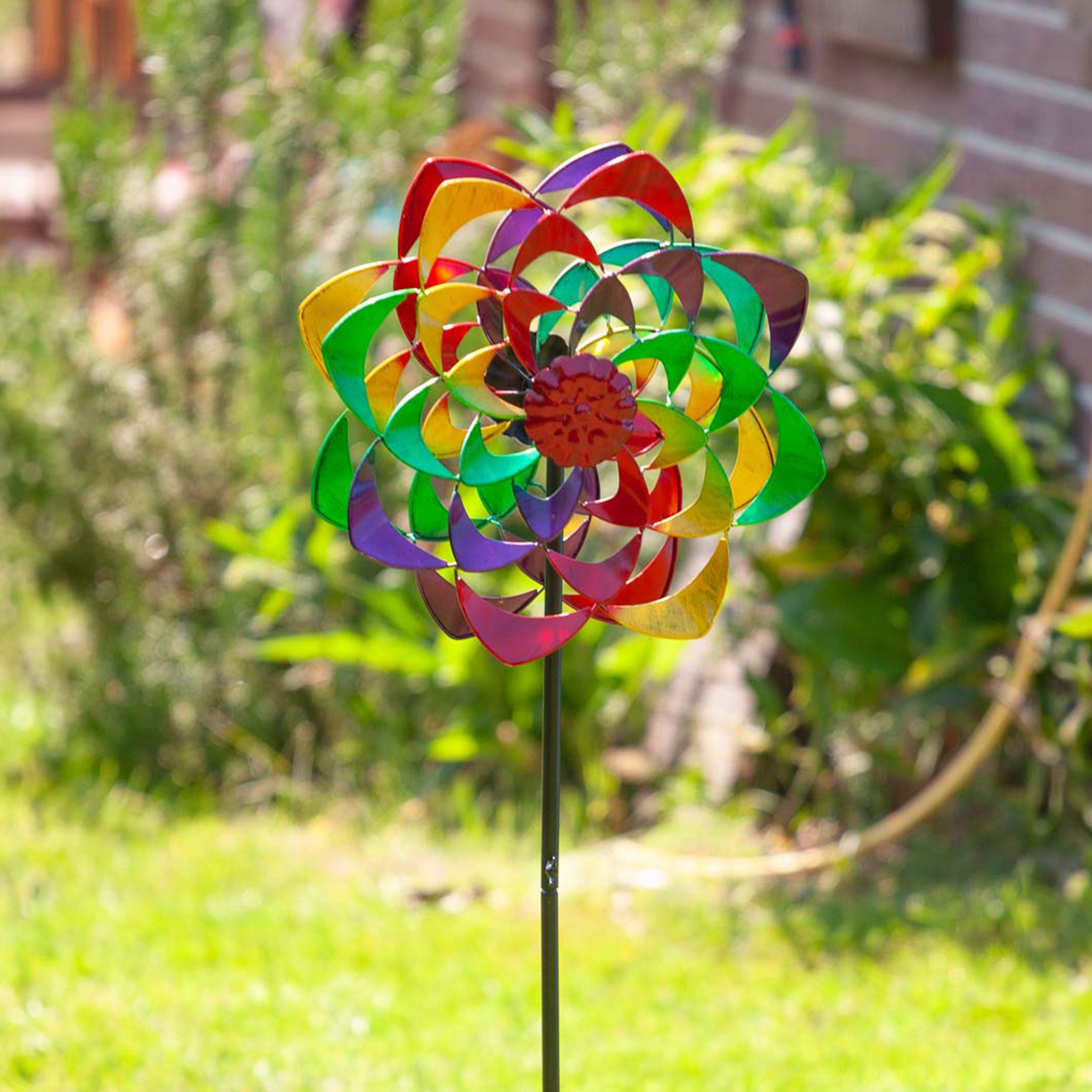 Kinetic Art Rainbow Flower Duett Metall Windrad Windspiel Metall Garten Windrad stehend
