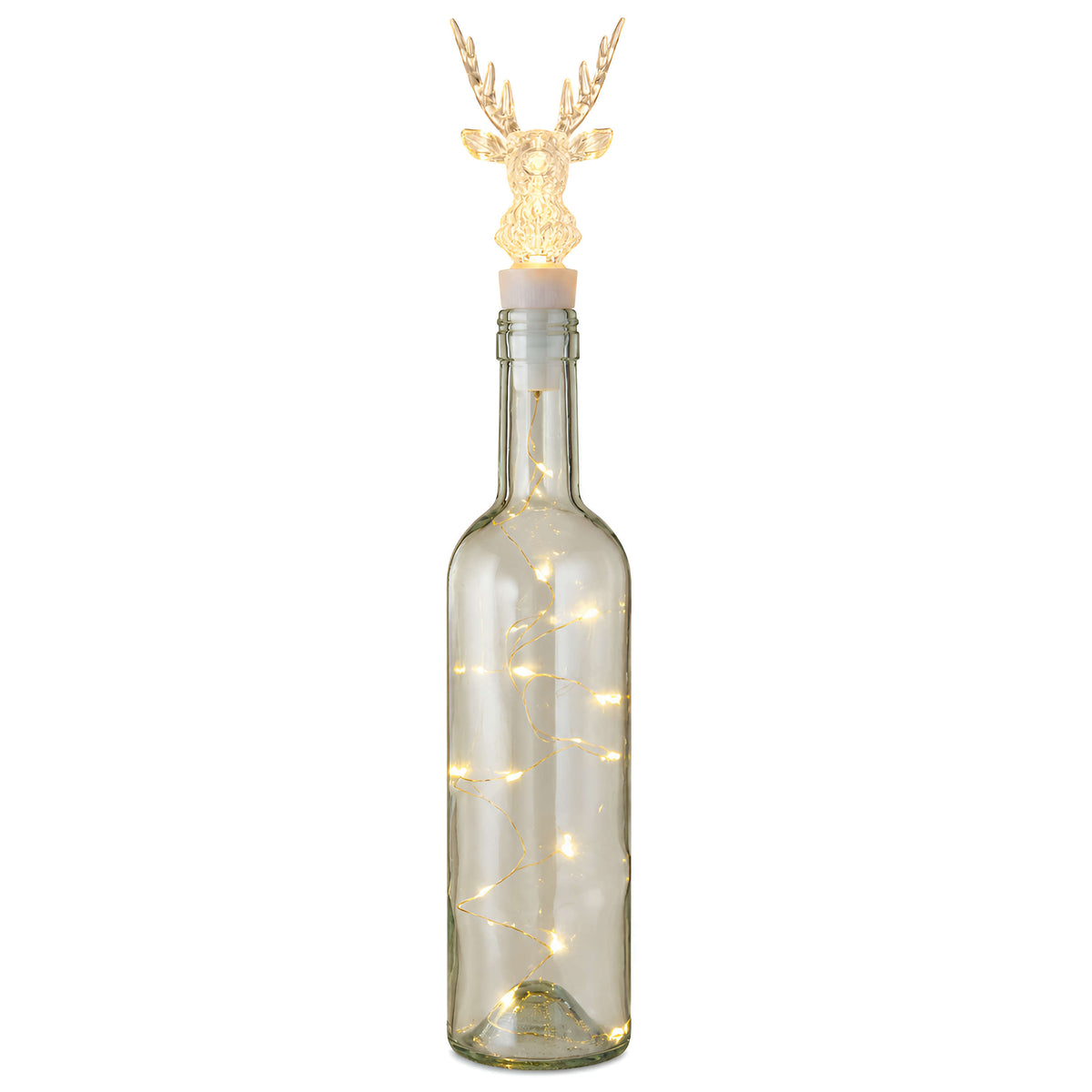 LED Flaschenlicht mit beleuchtetem Hirschkopf - Warmweißes Licht, Dekorative Flaschenbeleuchtung mit Micro Lichterkette