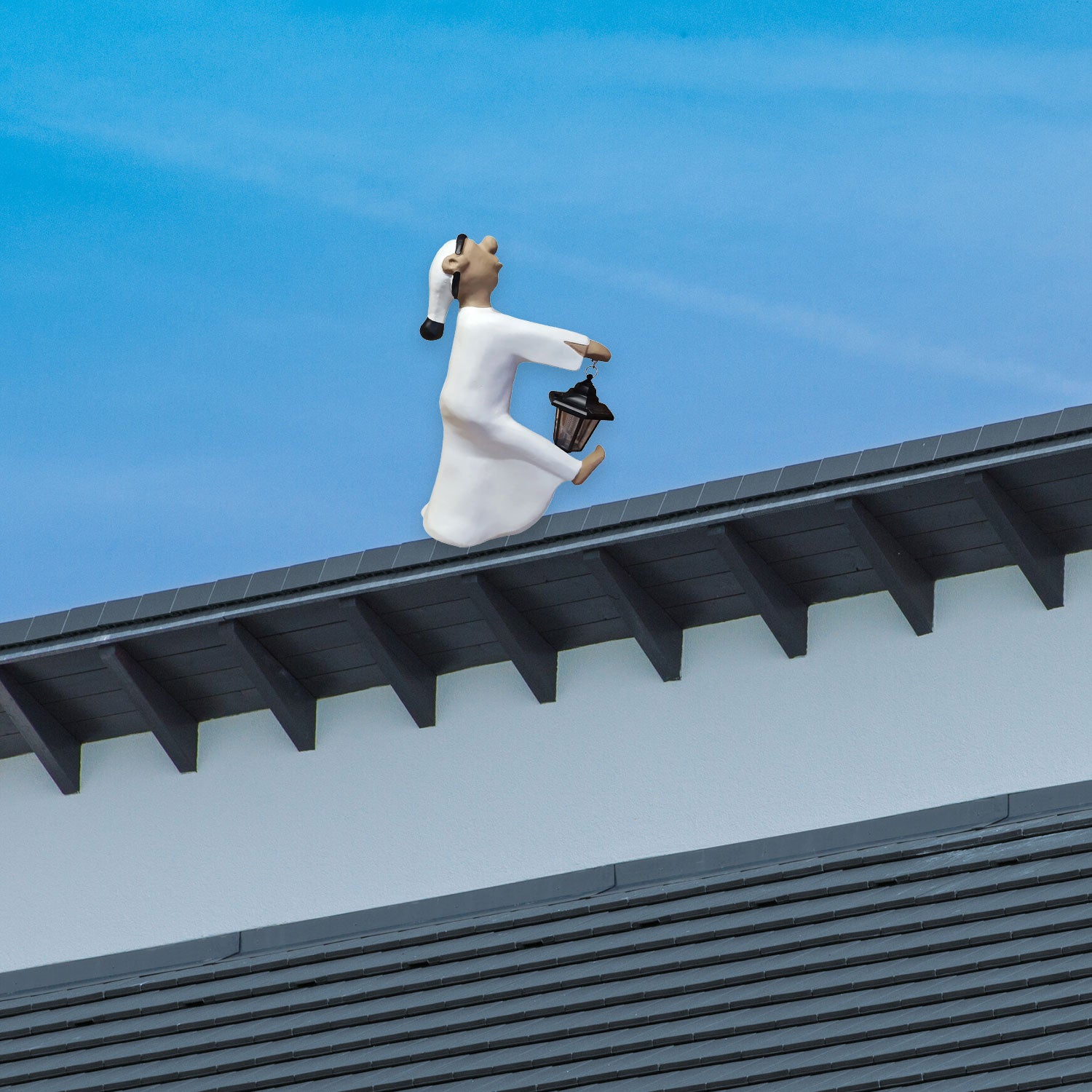 Schlafwandler Figur Fritz mit LED-Solarlaterne 52 cm Firstfigur Dachfiguren Dachschmuck Dachfigur