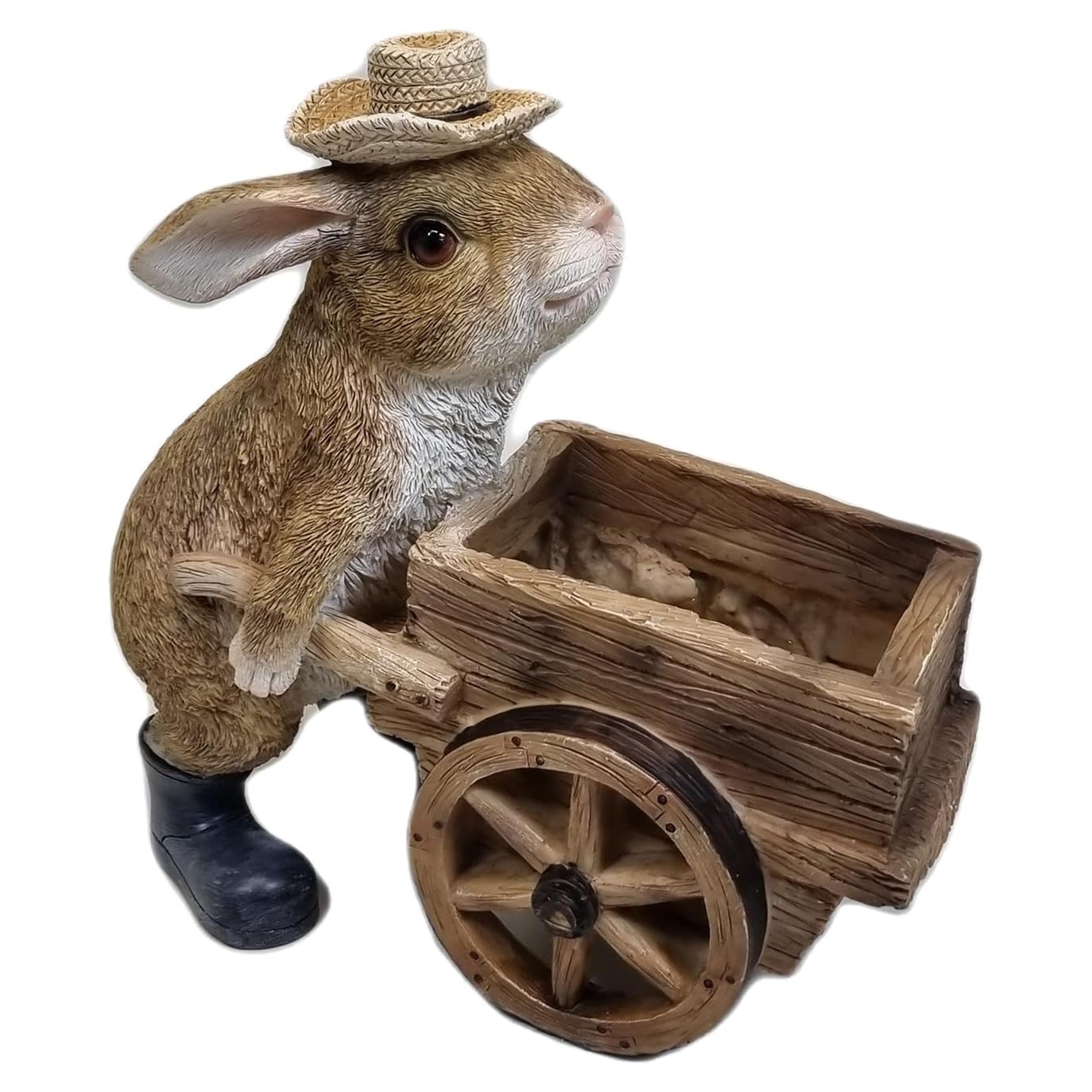 Dekofigur Hase mit Schubkarre für Garten | Pflanztopf Figur