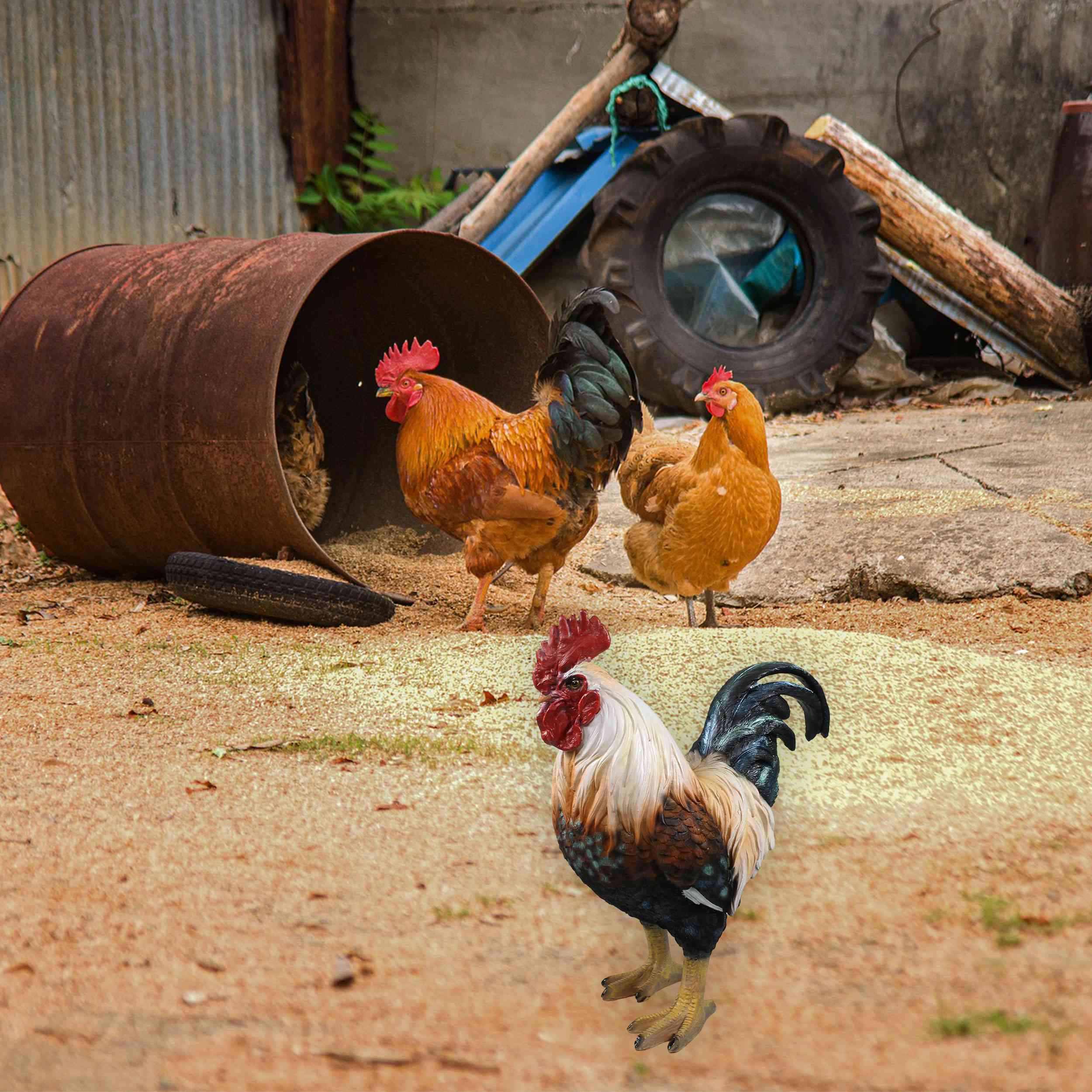 Hahn Figur für Garten 35 cm – wetterfester Deko Hahn aus Polyresin – detailreiche Gartendeko im Landhausstil