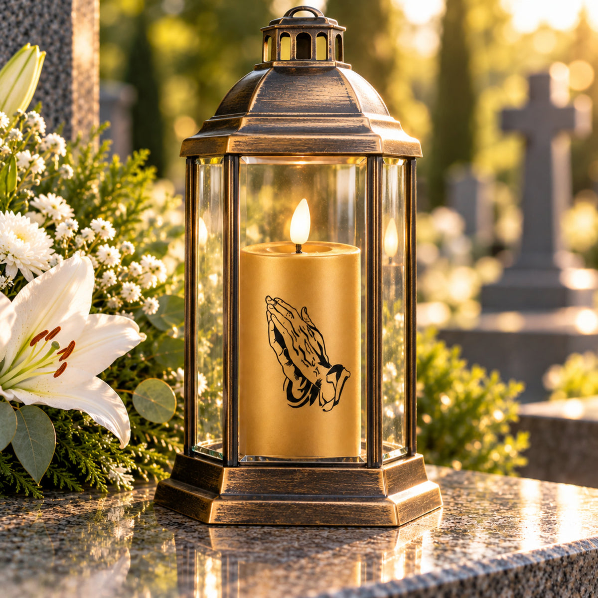 LED Grabkerzen Gold & Silber mit Timer & Varta Batterien – Grabkerze LED / LED Grablicht mit Motiv