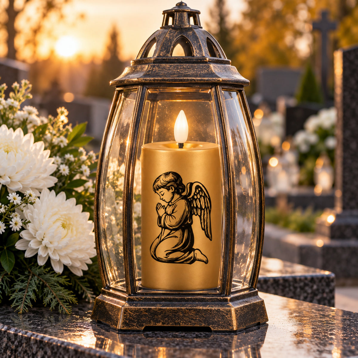 LED Grabkerzen Gold & Silber mit Timer & Varta Batterien – Grabkerze LED / LED Grablicht mit Motiv