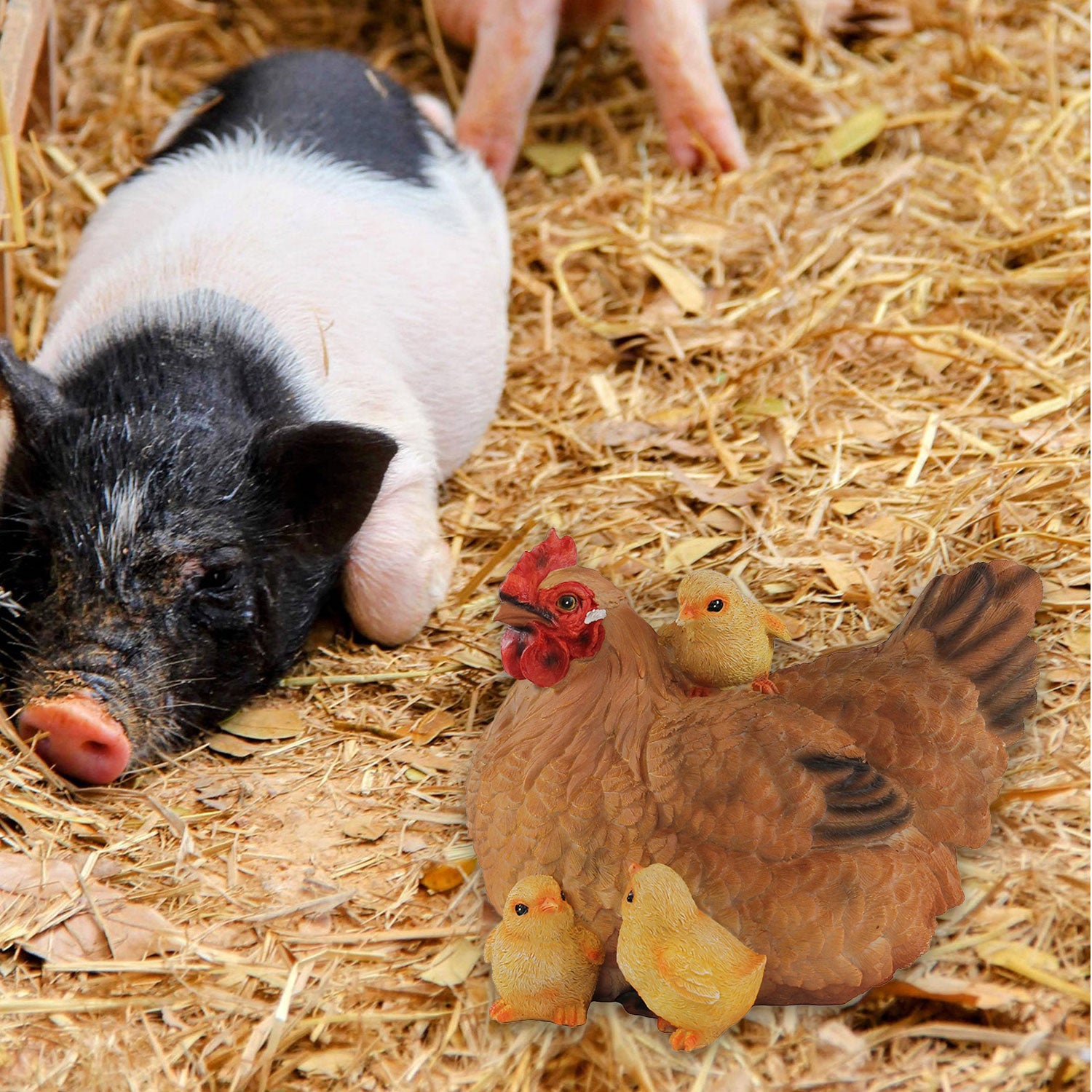 Dekofigur Henne Huhn Uschi mit Küken lebensechte Tierfigur