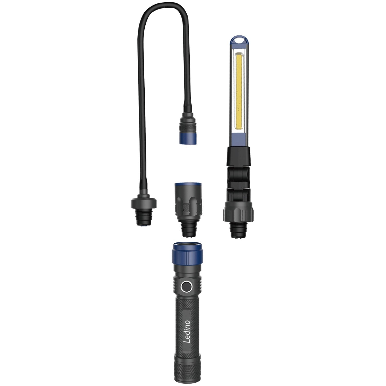 Ledino Akku-Inspektionsleuchte Mengede – 4-teiliges LED-Set, Aluminium, IPX4, USB-C, Li-Ion 3,7 V