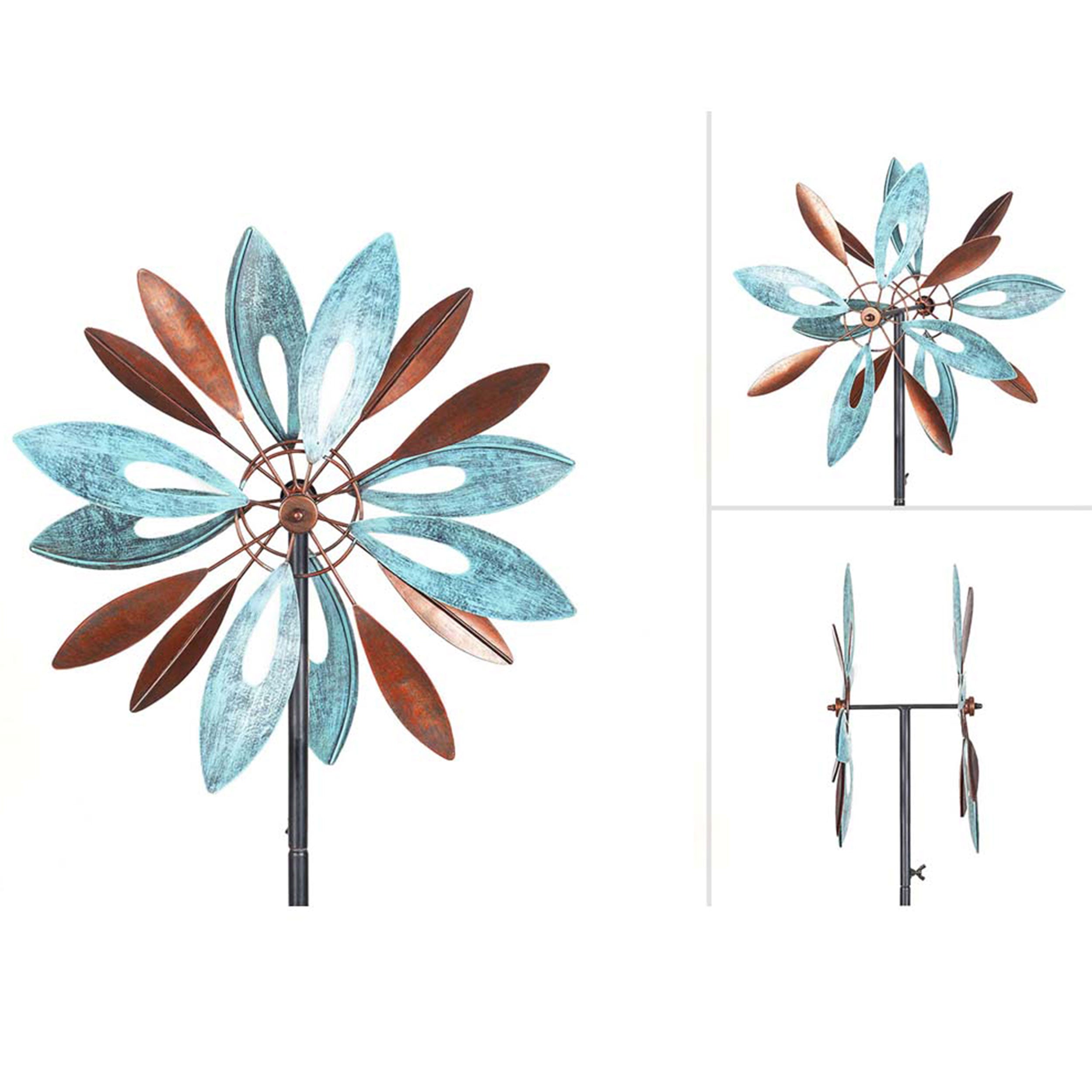 Kinetic Art Copper Flower Duett Metall Windrad Windspiel Metall Garten Windrad stehend