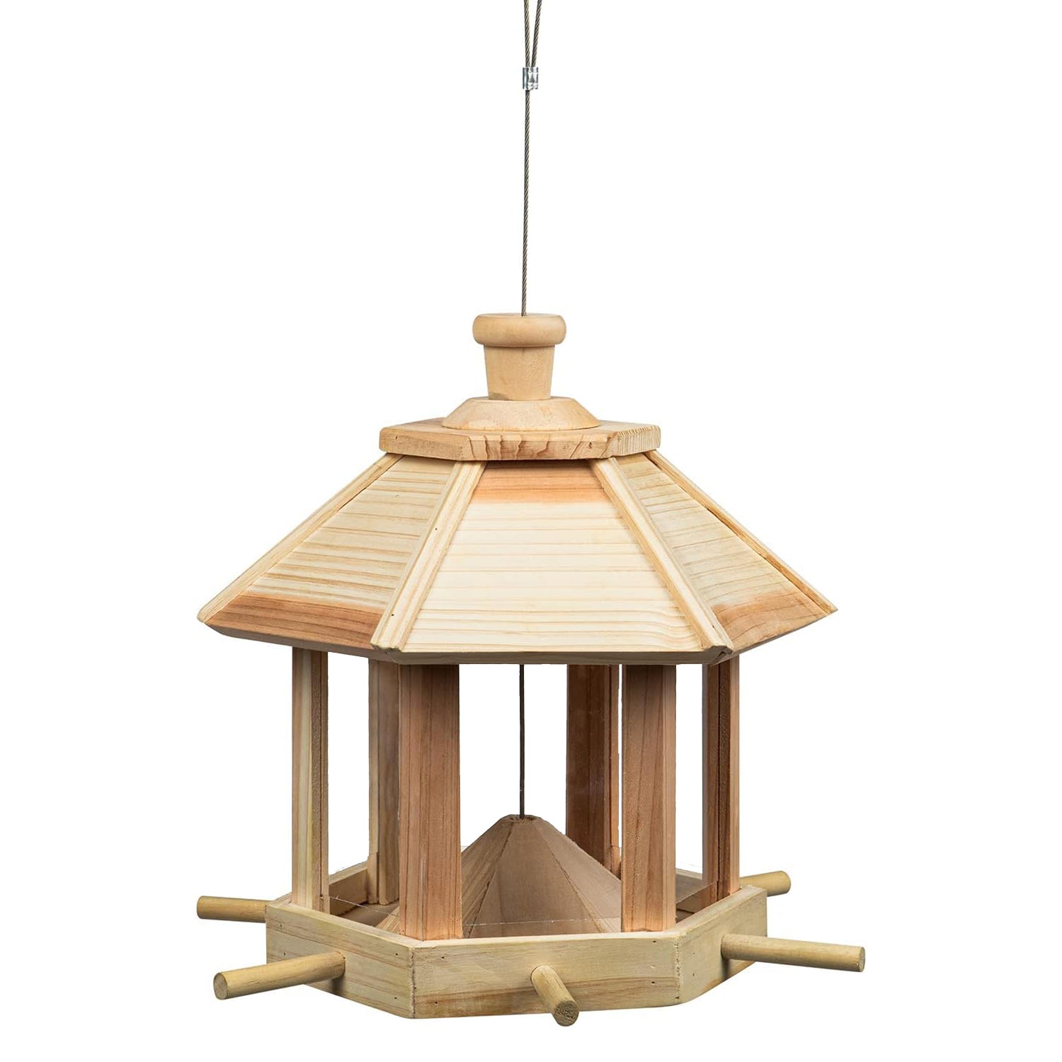 Vogelfutterhaus hängend mit 6 Sitzstangen – Futterhaus & Vogelfutterspender mit Rundumsicht