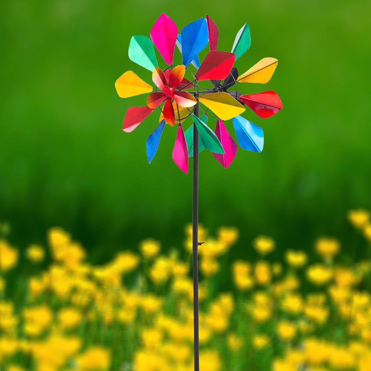 Kinetic Art Multi-colored Flower Duett Metall Windrad Windspiel Doppel Windrad Gartendeko