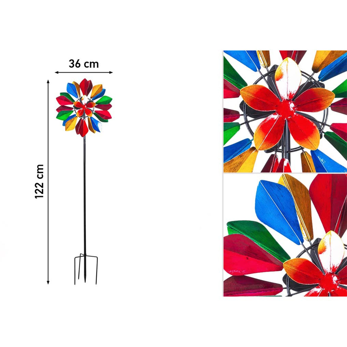 Kinetic Art Multi-colored Flower Duett Metall Windrad Windspiel Doppel Windrad Gartendeko