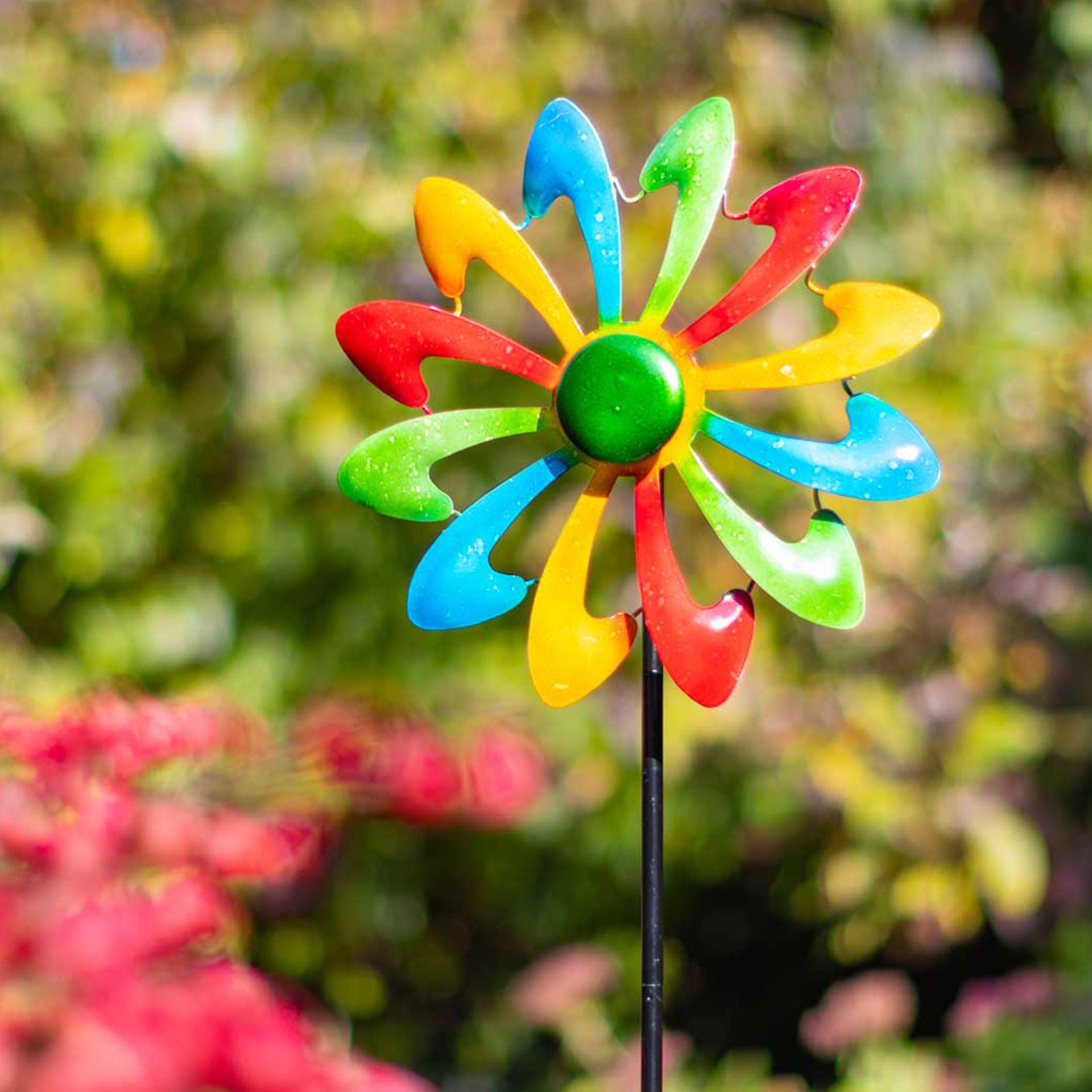 Kinetic Art Single Windmill - Multi-Color Metall Windrad Windspiel Metall Garten Windrad stehend