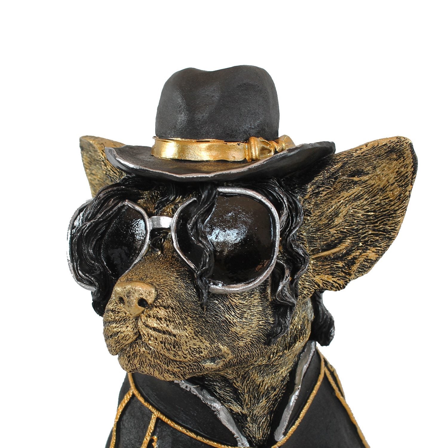 Hundefigur "King of Paws" Verrückte Hunde Deko handbemalt Hunde Skulptur kultiger Hund mit Hut und Sonnenbrille