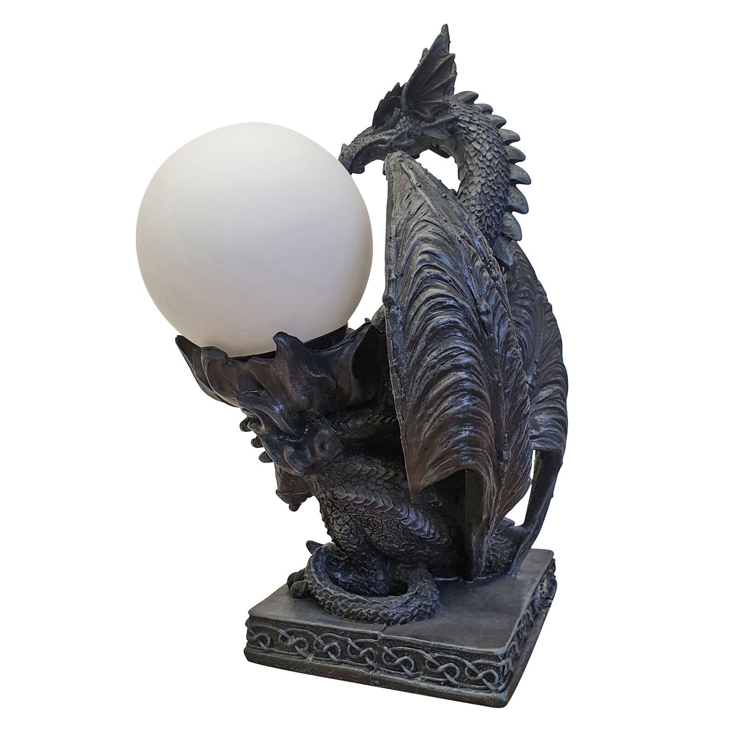 Drachenlampe Tischlampe mit Glaskugel Drachenmotivlampe Gothic Mystik