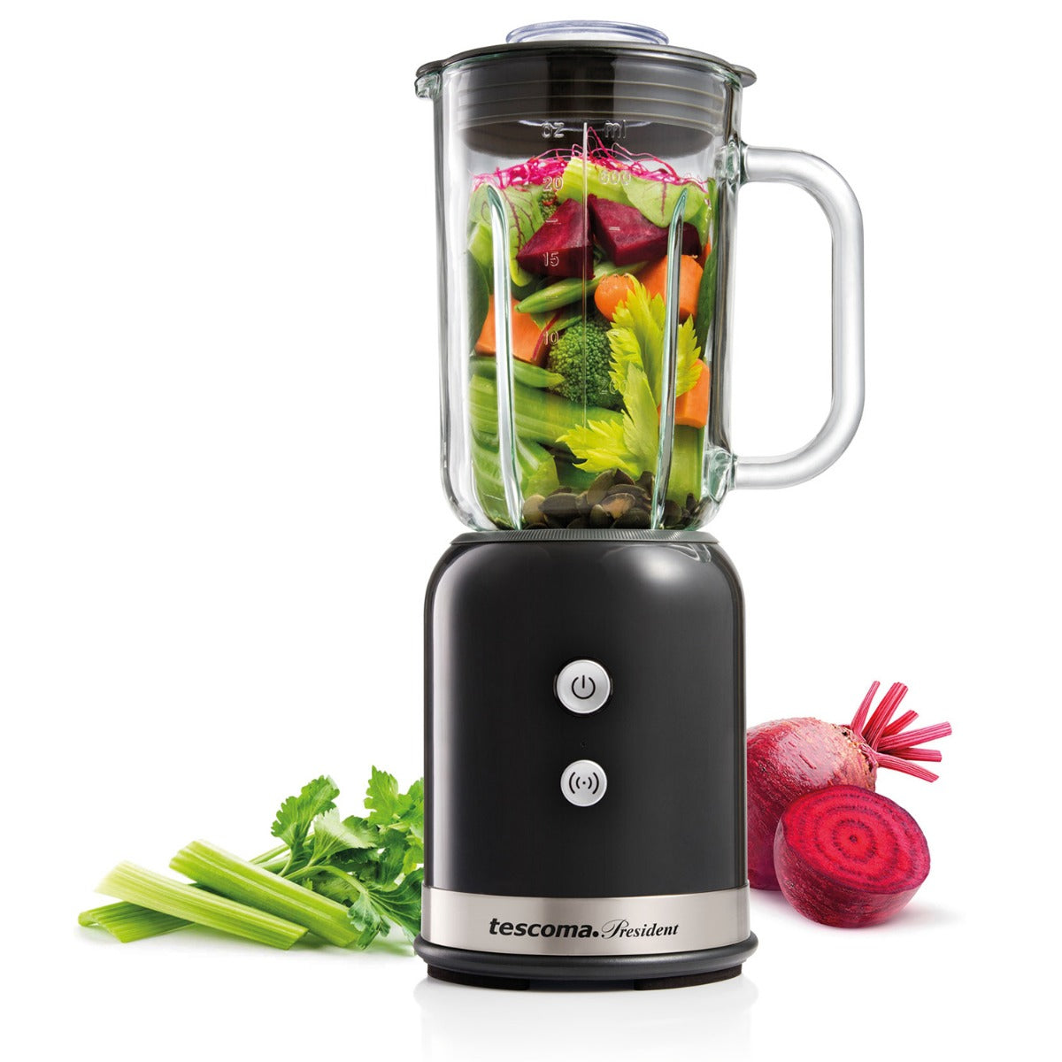 Smoothie Maker PRESIDENT von Tescoma – 2-in-1 Standmixer mit Reiseflasche Schwarz