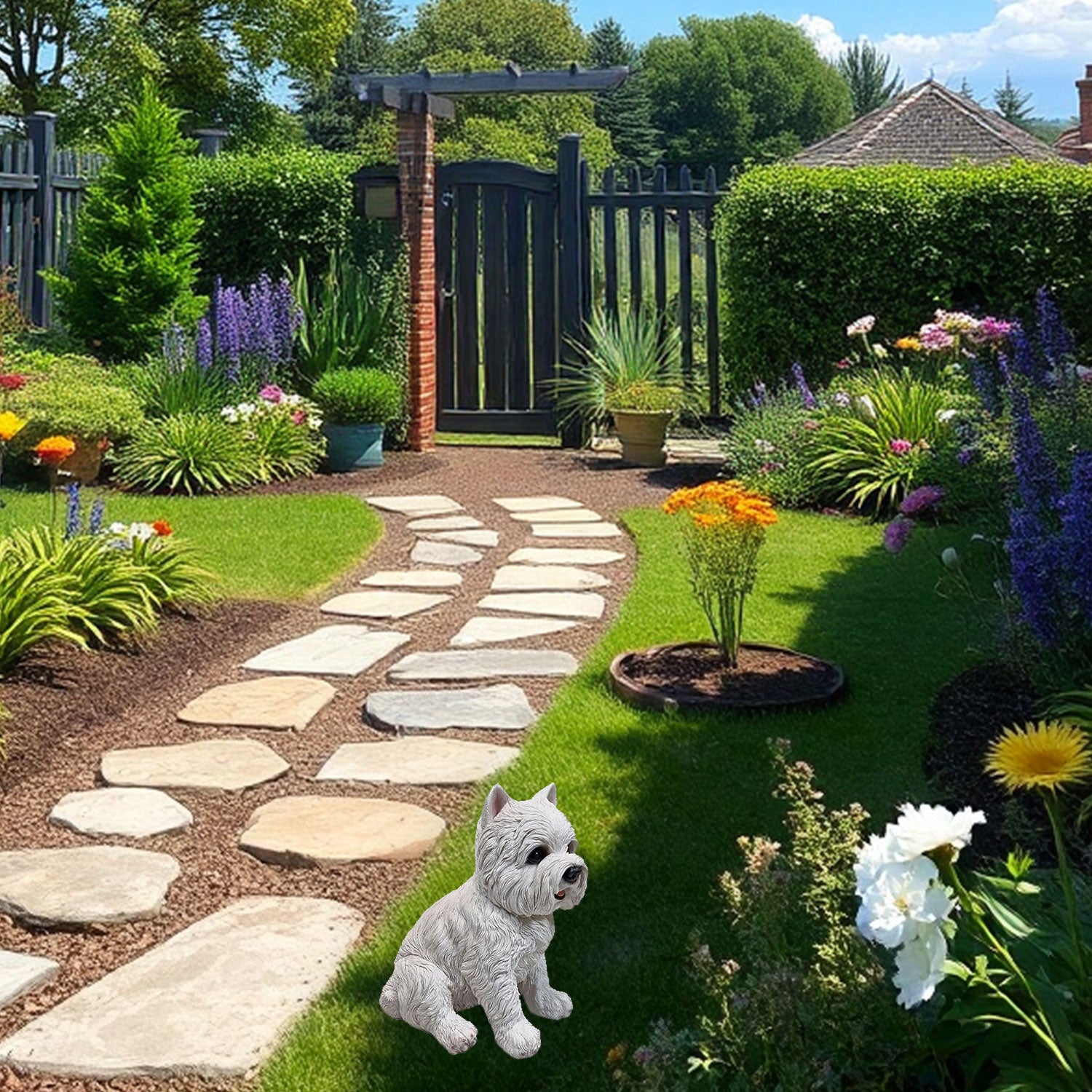 Dekofigur West Highland Terrier weiß sitzend Gartenfigur Tierfigur