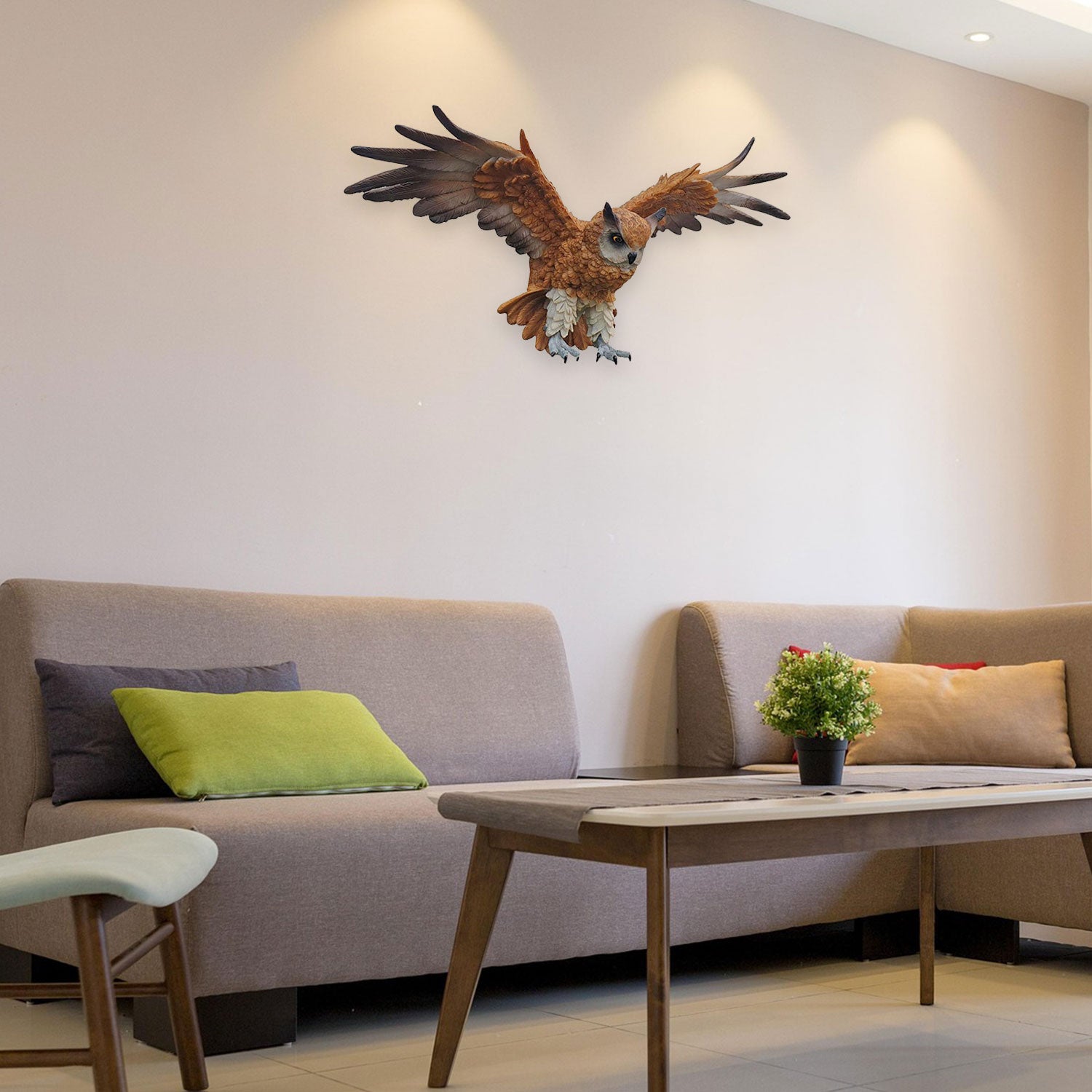 Dekofigur Eule fliegend Wanddeko Tierfigur Greifvogel Uhu Wandrelief