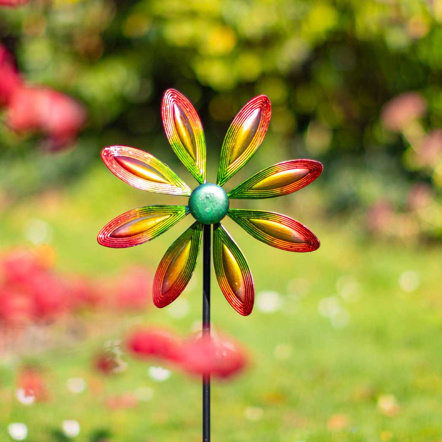 Kinetic Art Single Flower Multi-Color Metall Windrad Windspiel Metall Garten Windrad stehend