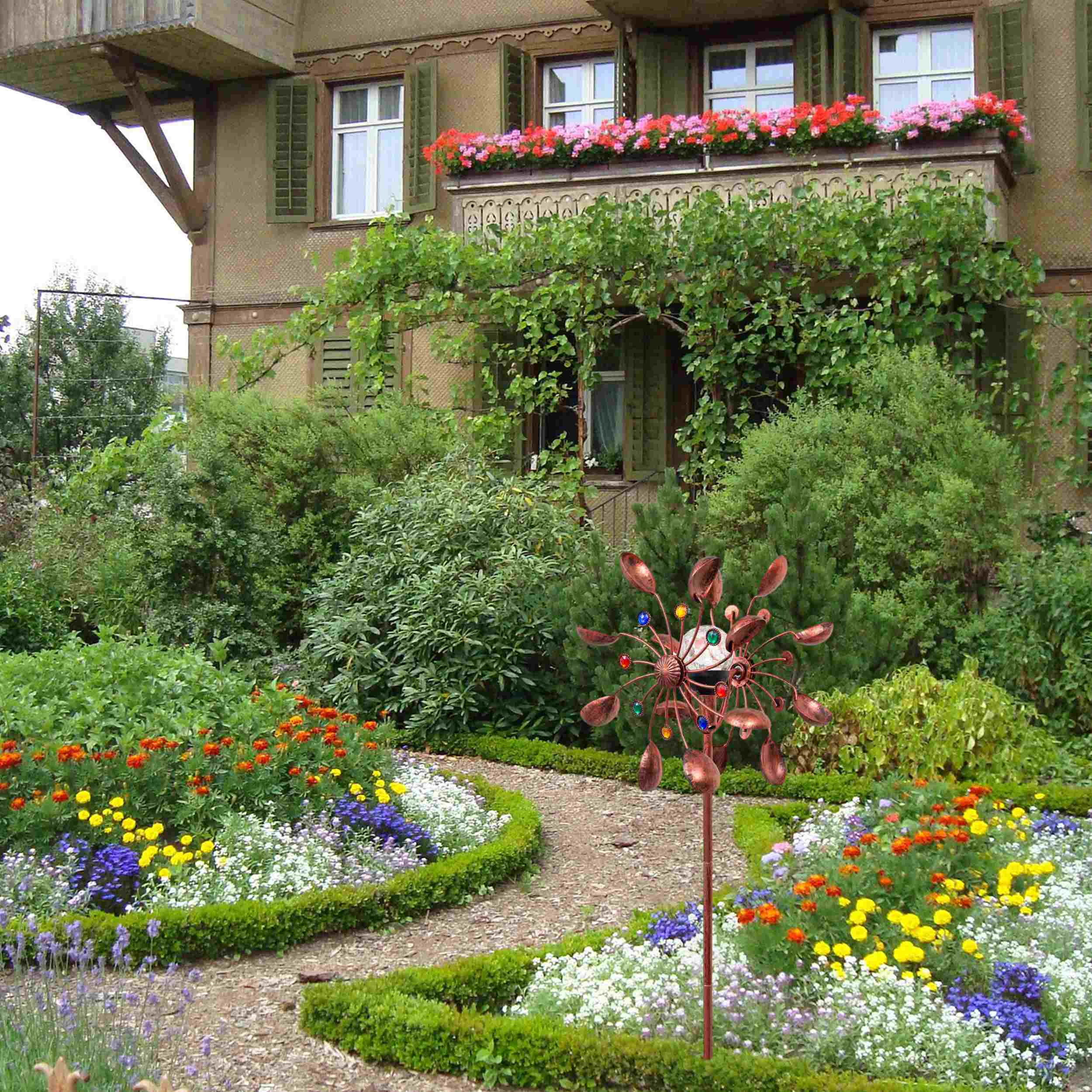 Kinetic Art Metall Windrad Copper Bucket Duett - Solar LED Windspiel Metall Garten Windrad stehend