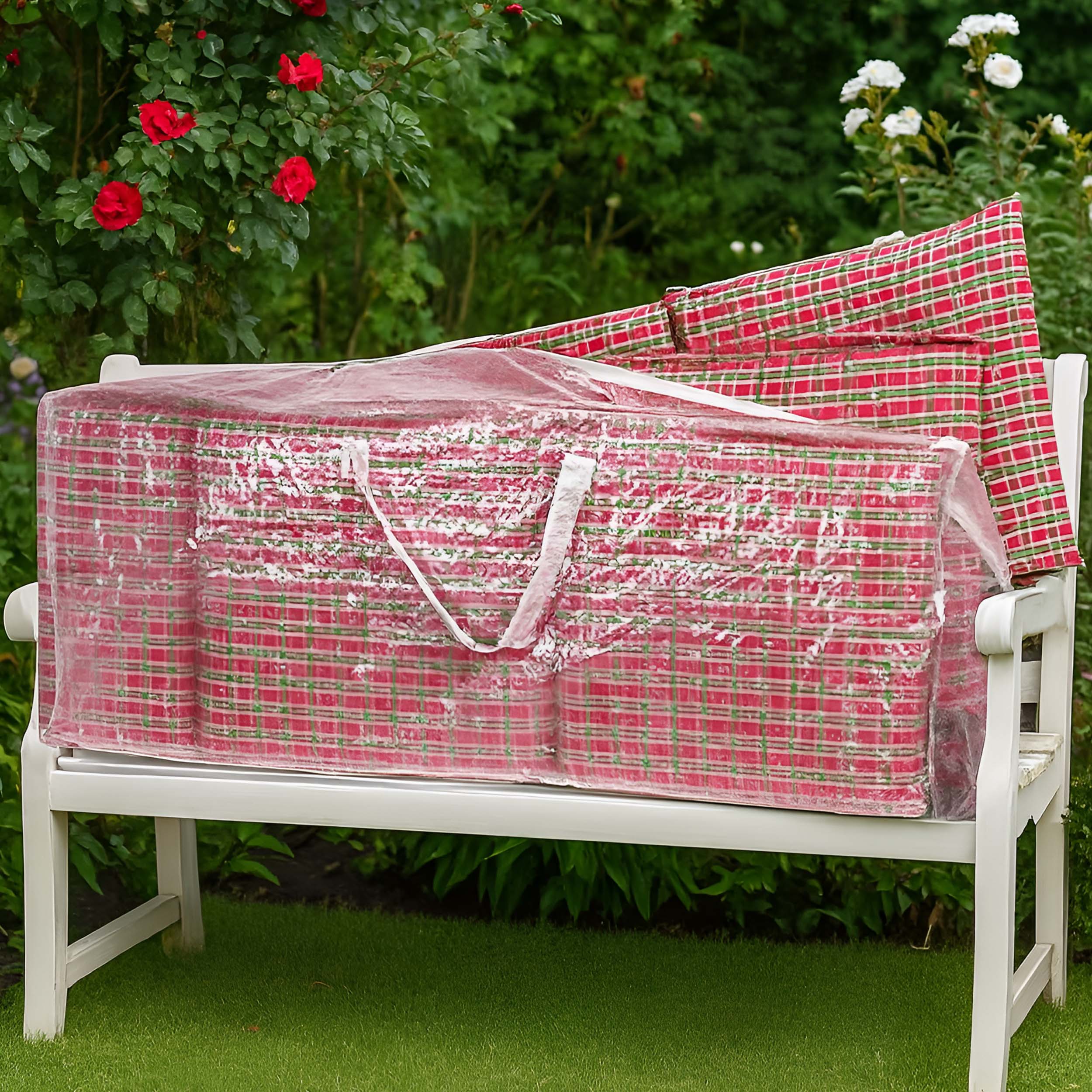 Auflagentasche Schutzhülle für Hochlehner Auflagen 125×50×32 cm – Modell Stralsund EuroLine – transparente Schutzhülle mit Tragegriffen & Reißverschluss