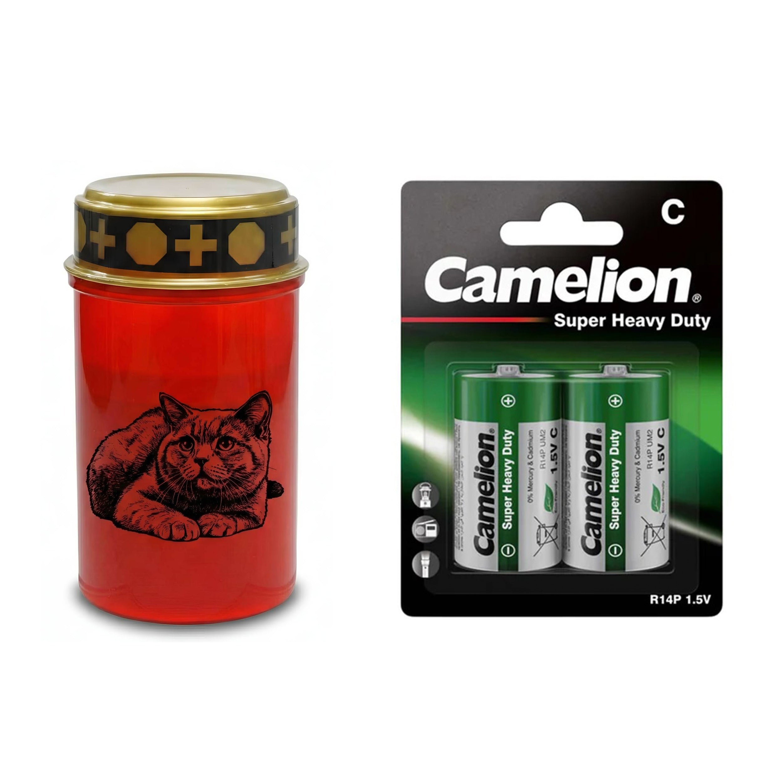 LED Grablicht Katze Grablicht LED Grabschmuck Katze in Rot oder Weiß mit verschiedenen Katzenmotiven und 2 Batterien für Tiergrab und Gedenkplatz