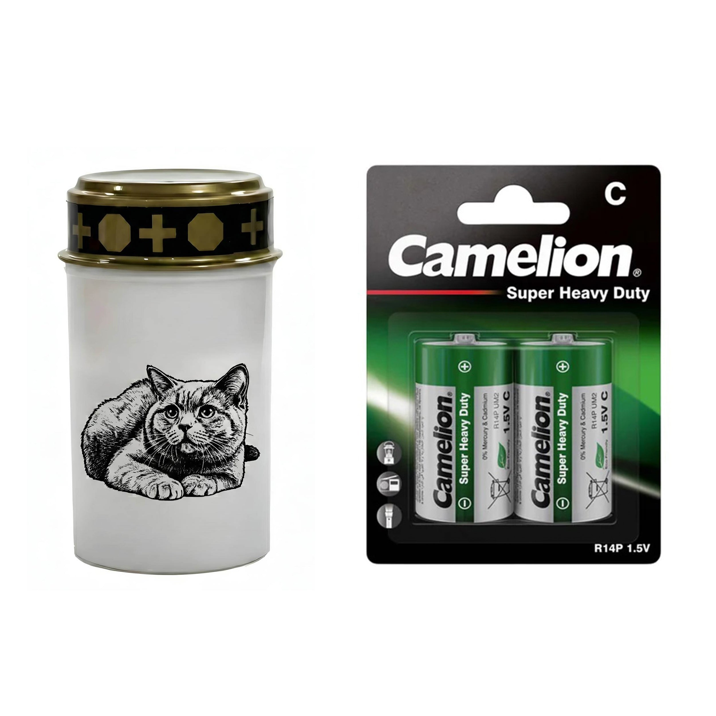 LED Grablicht Katze Grablicht LED Grabschmuck Katze in Rot oder Weiß mit verschiedenen Katzenmotiven und 2 Batterien für Tiergrab und Gedenkplatz