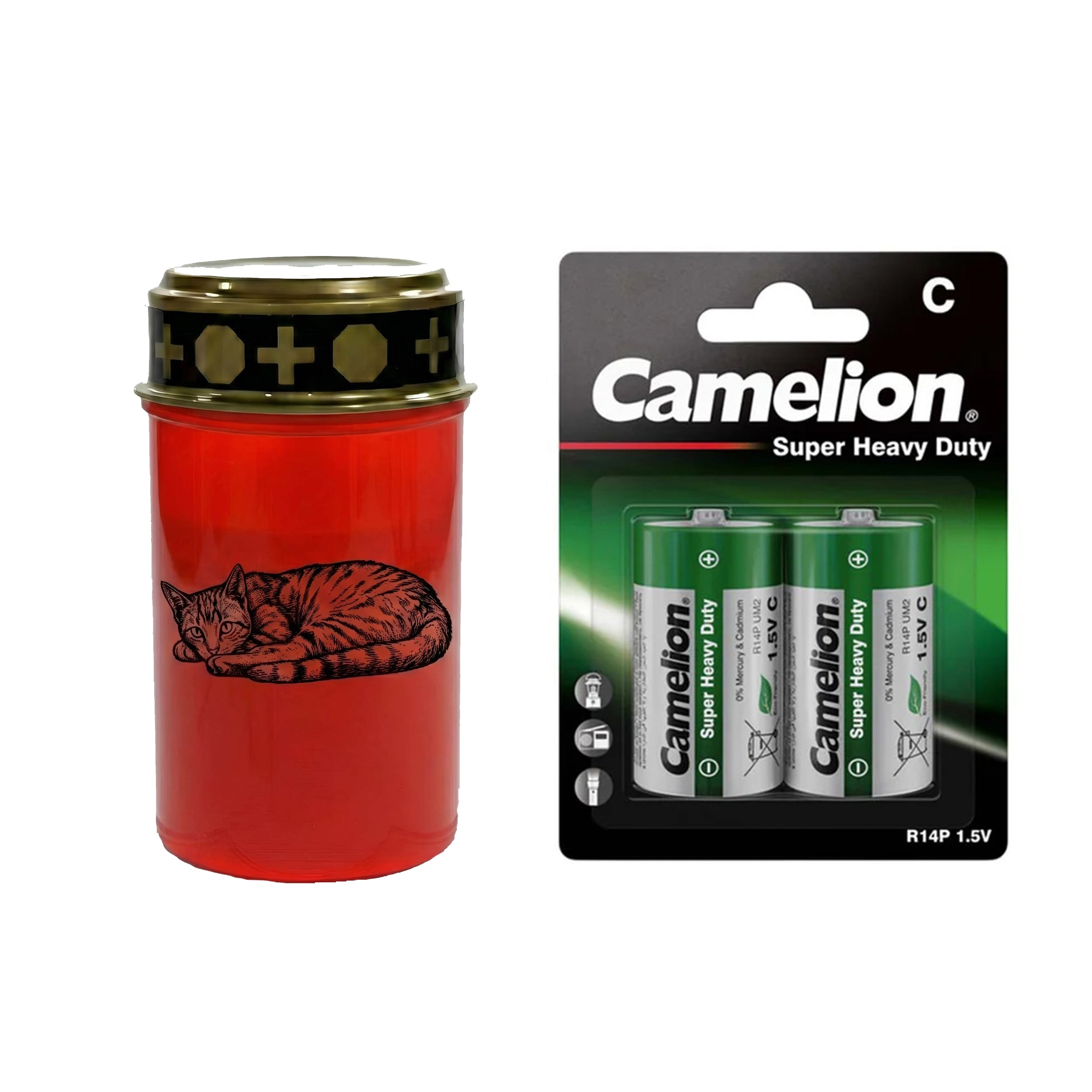 LED Grablicht Katze Grablicht LED Grabschmuck Katze in Rot oder Weiß mit verschiedenen Katzenmotiven und 2 Batterien für Tiergrab und Gedenkplatz