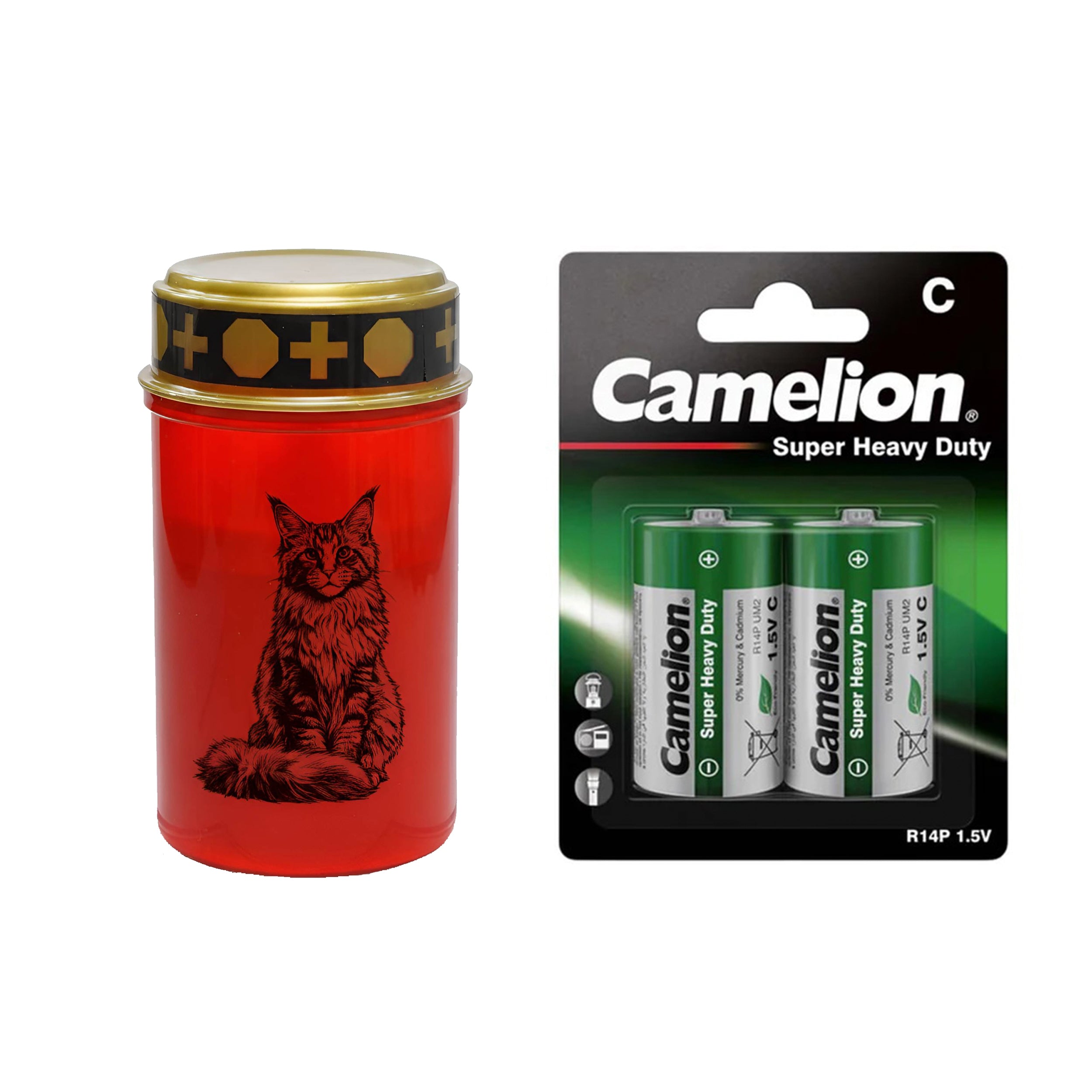 LED Grablicht Katze Grablicht LED Grabschmuck Katze in Rot oder Weiß mit verschiedenen Katzenmotiven und 2 Batterien für Tiergrab und Gedenkplatz