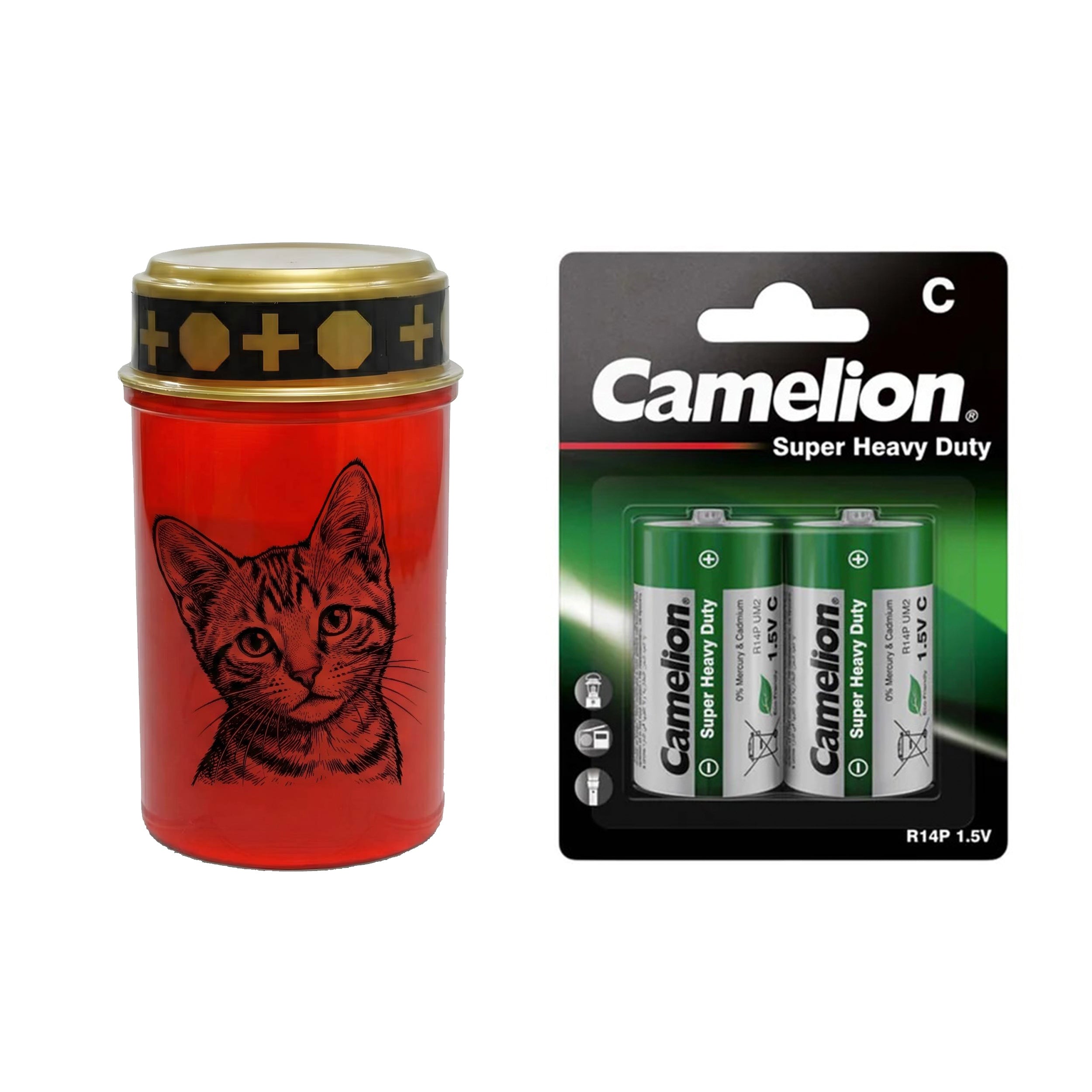 LED Grablicht Katze Grablicht LED Grabschmuck Katze in Rot oder Weiß mit verschiedenen Katzenmotiven und 2 Batterien für Tiergrab und Gedenkplatz