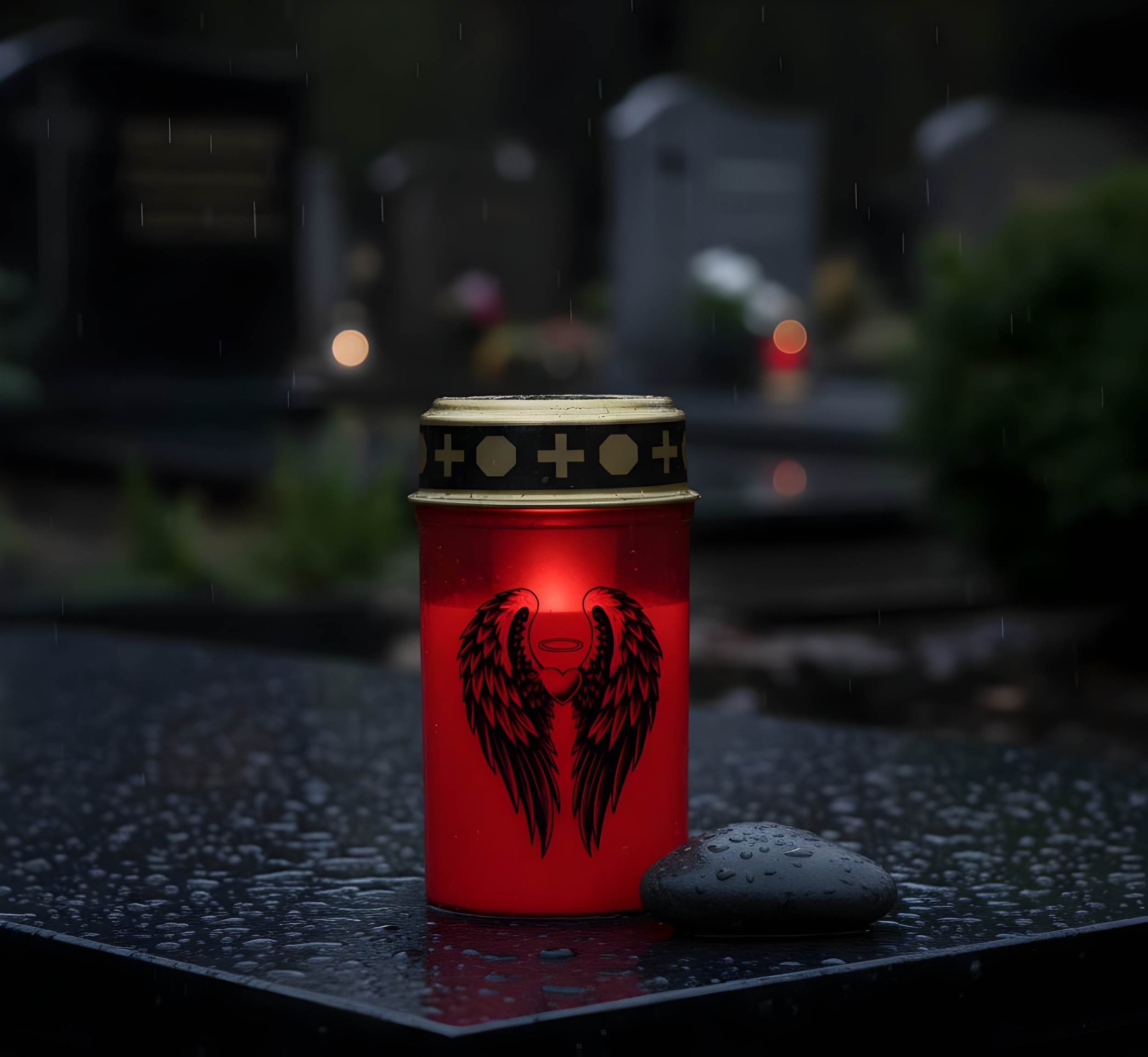 LED Grablicht mit 2× LR14 Batterien – Grabkerze LED, Grableuchte Ewiges Licht in Rot oder Weiß, verschiedene Motive zur Auswahl