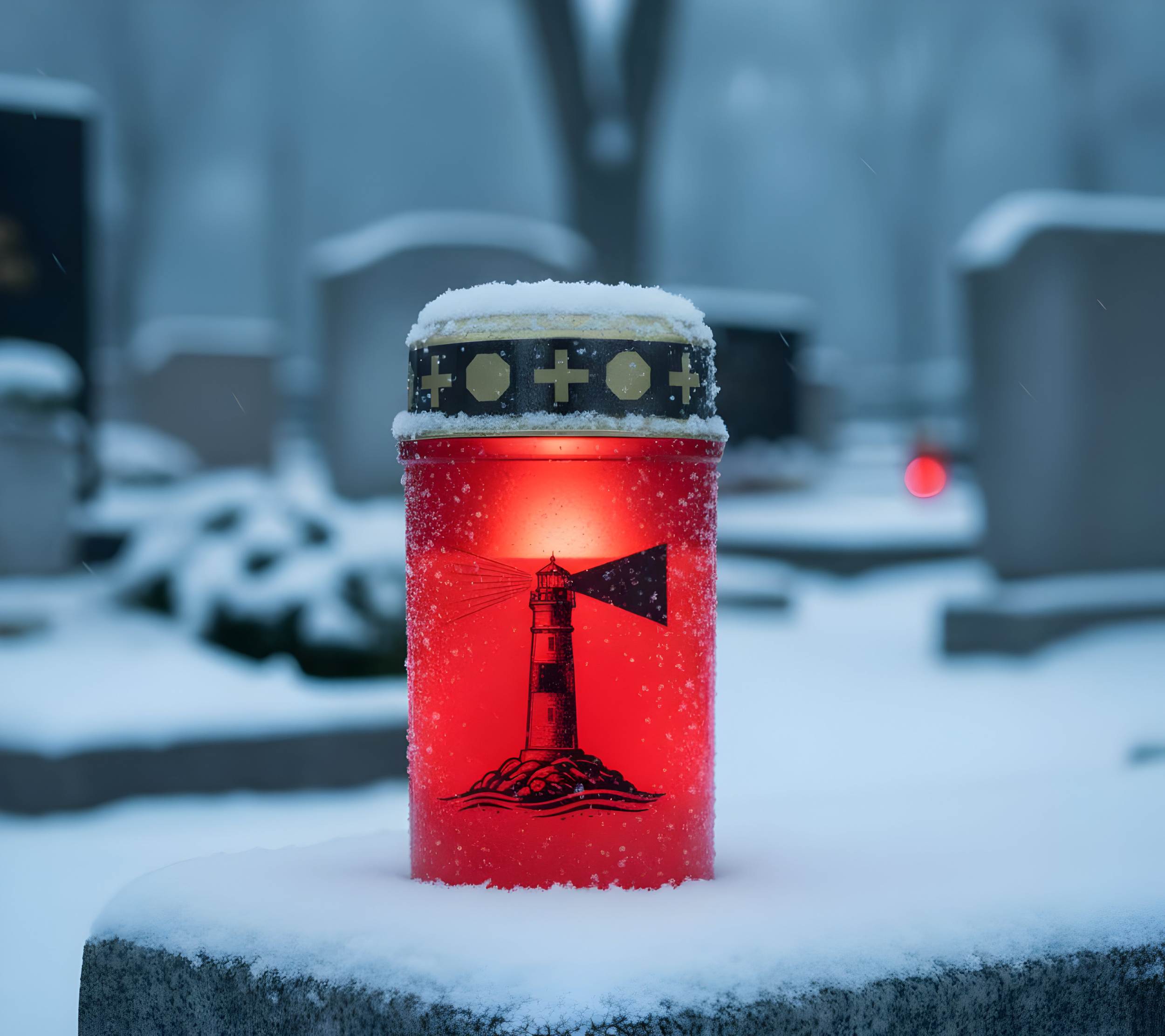 LED Grablicht mit 2× LR14 Batterien – Grabkerze LED, Grableuchte Ewiges Licht in Rot oder Weiß, verschiedene Motive zur Auswahl