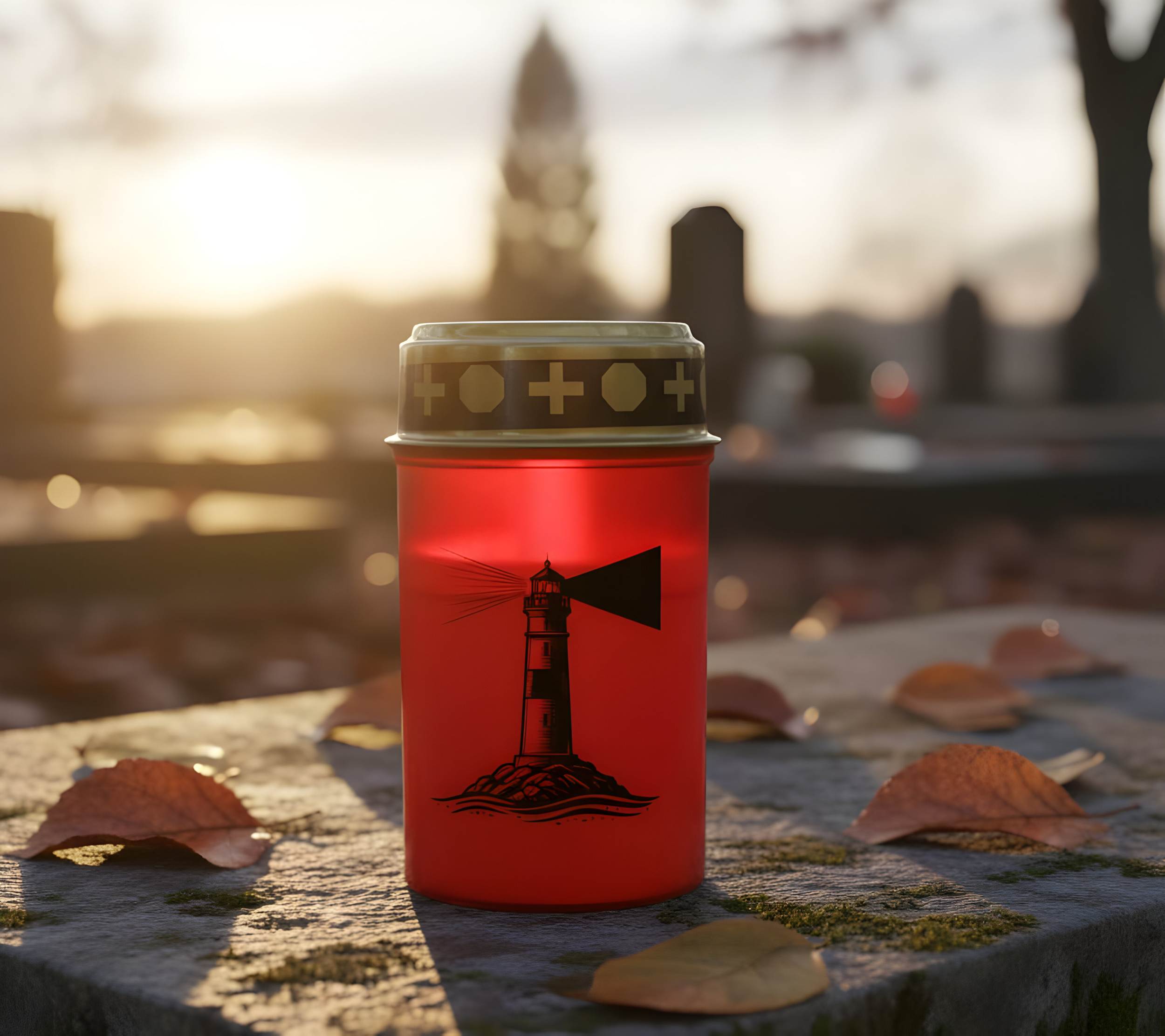 LED Grablicht mit 2× LR14 Batterien – Grabkerze LED, Grableuchte Ewiges Licht in Rot oder Weiß, verschiedene Motive zur Auswahl