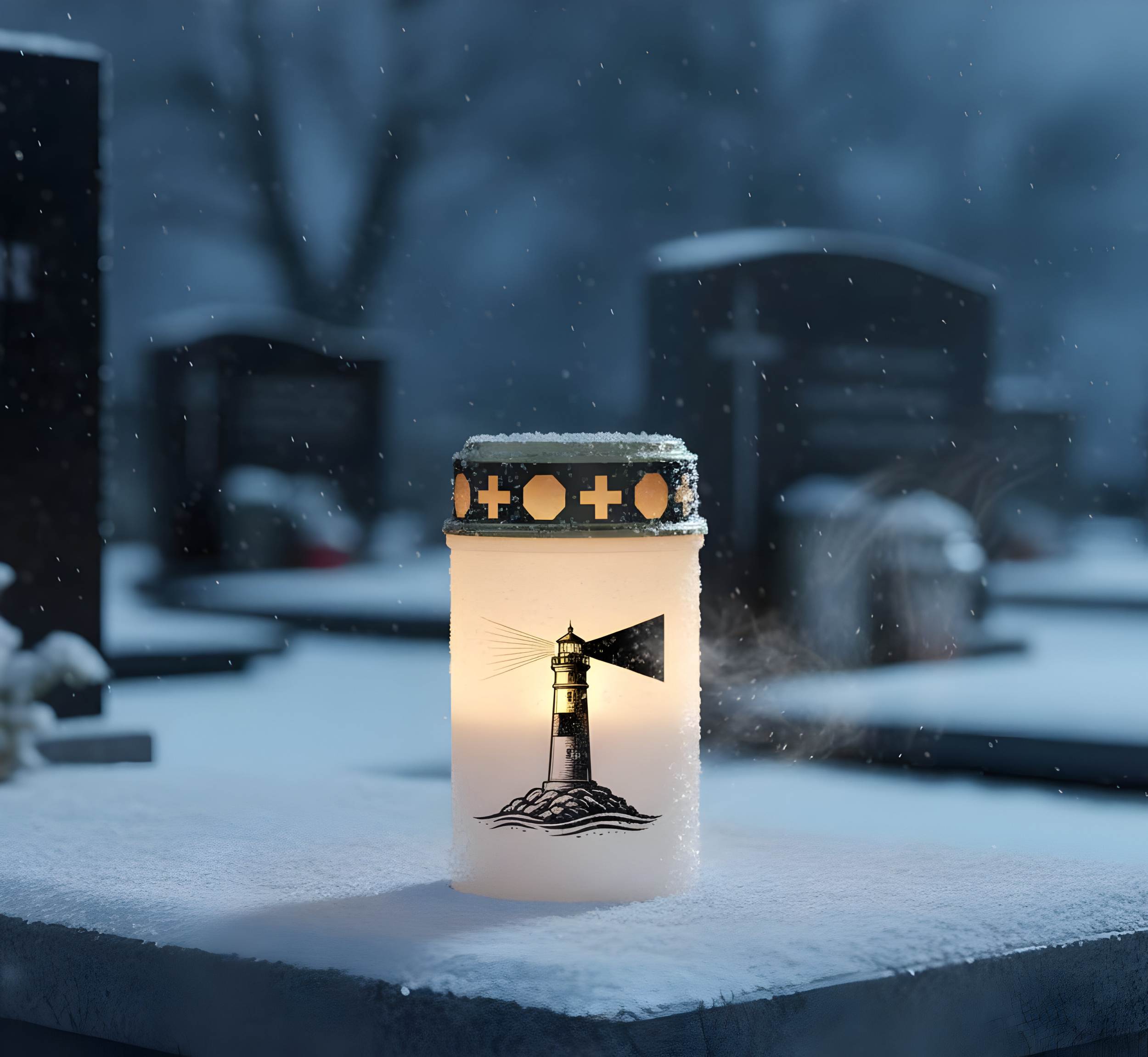 LED Grablicht mit 2× LR14 Batterien – Grabkerze LED, Grableuchte Ewiges Licht in Rot oder Weiß, verschiedene Motive zur Auswahl