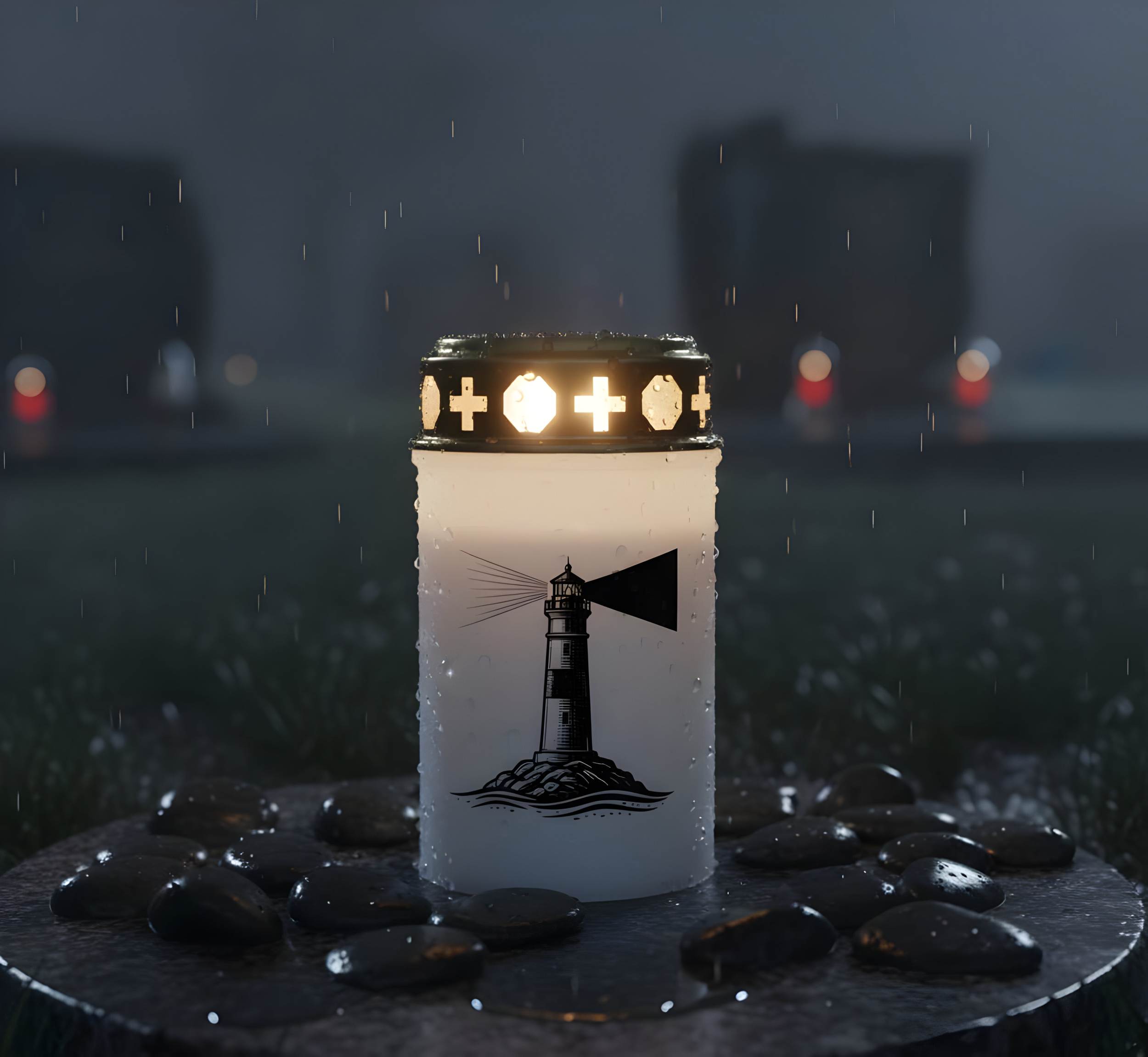 LED Grablicht mit 2× LR14 Batterien – Grabkerze LED, Grableuchte Ewiges Licht in Rot oder Weiß, verschiedene Motive zur Auswahl