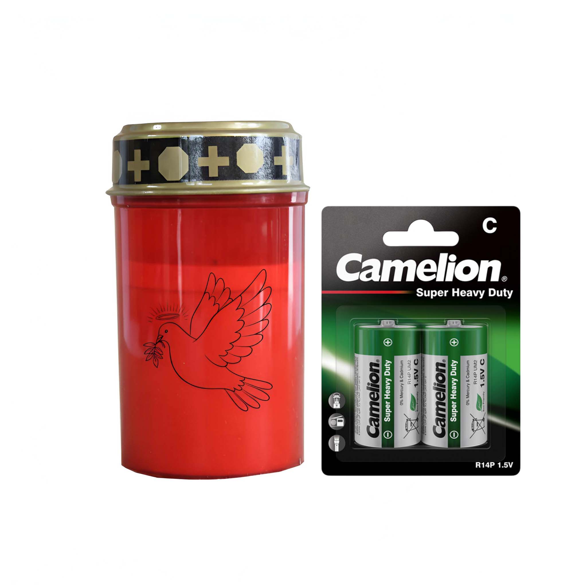 LED Grablicht mit 2× LR14 Batterien – Grabkerze LED, Grableuchte Ewiges Licht in Rot oder Weiß, verschiedene Motive zur Auswahl