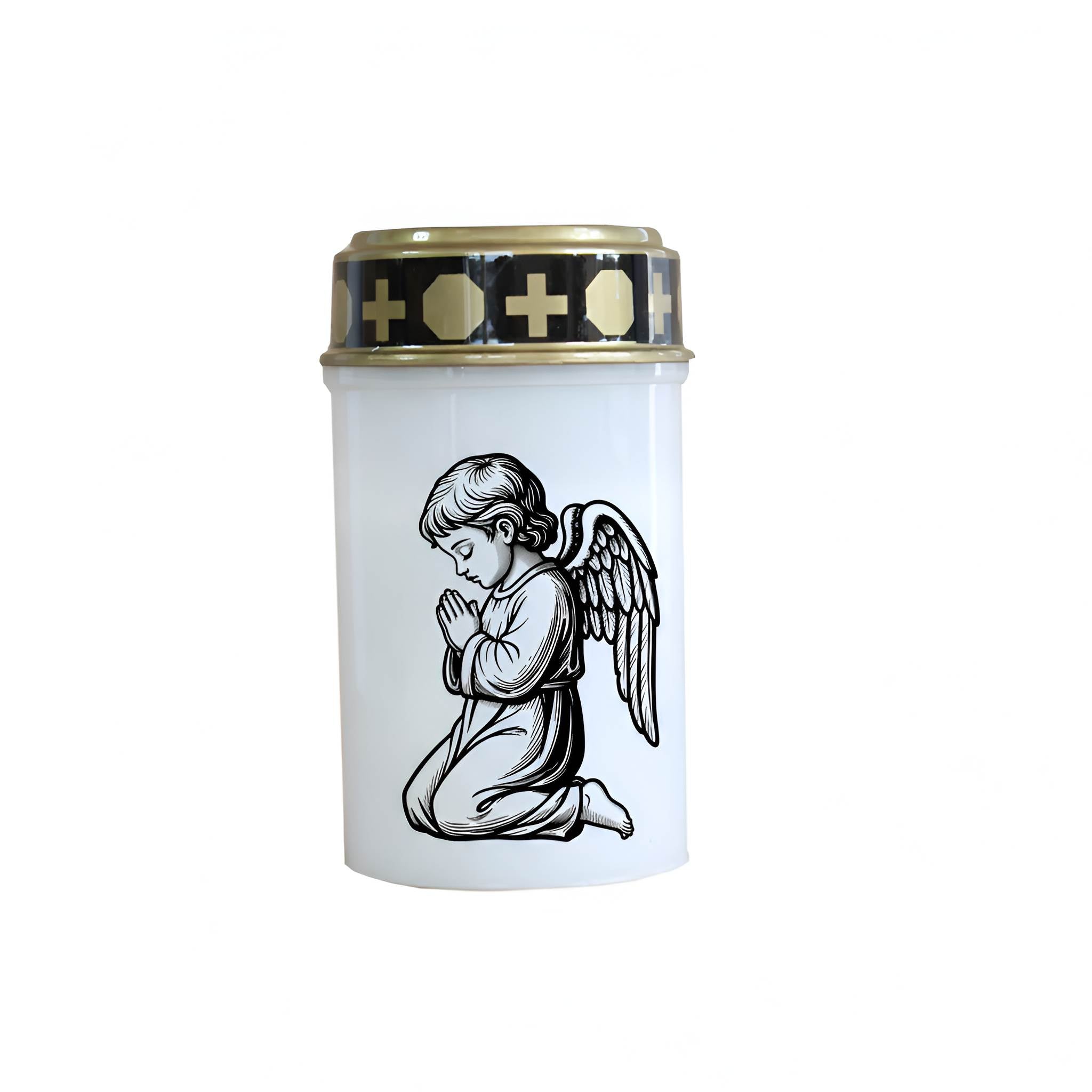 LED Grablicht mit 2× LR14 Batterien – Grabkerze LED, Grableuchte Ewiges Licht in Rot oder Weiß, verschiedene Motive zur Auswahl