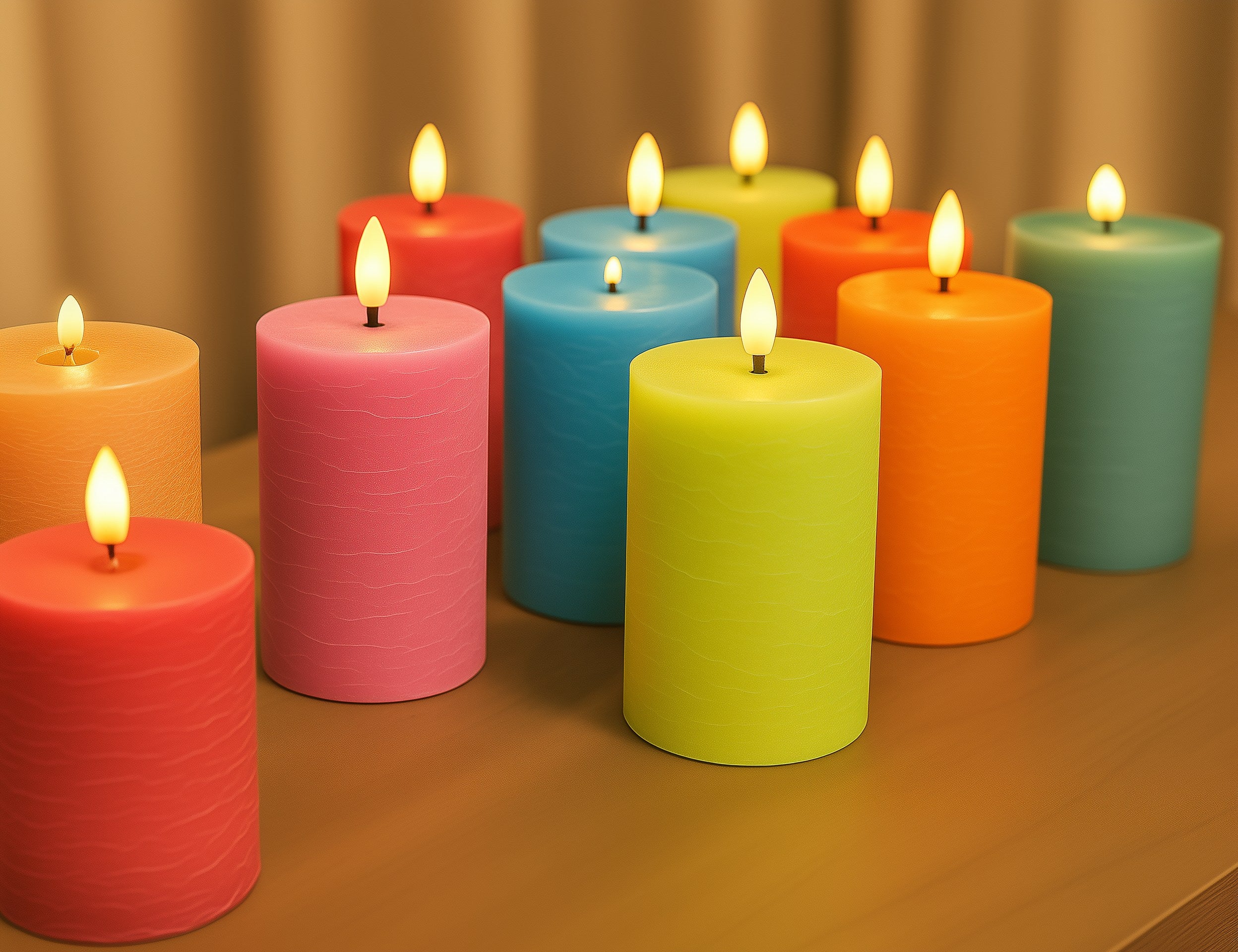 LED Kerzen mit Timer | Stumpenkerze 10x6,5 cm | LED Echtwachskerzen mit 3D Flamme und Fernbedienung | versch. Farben zur Auswahl