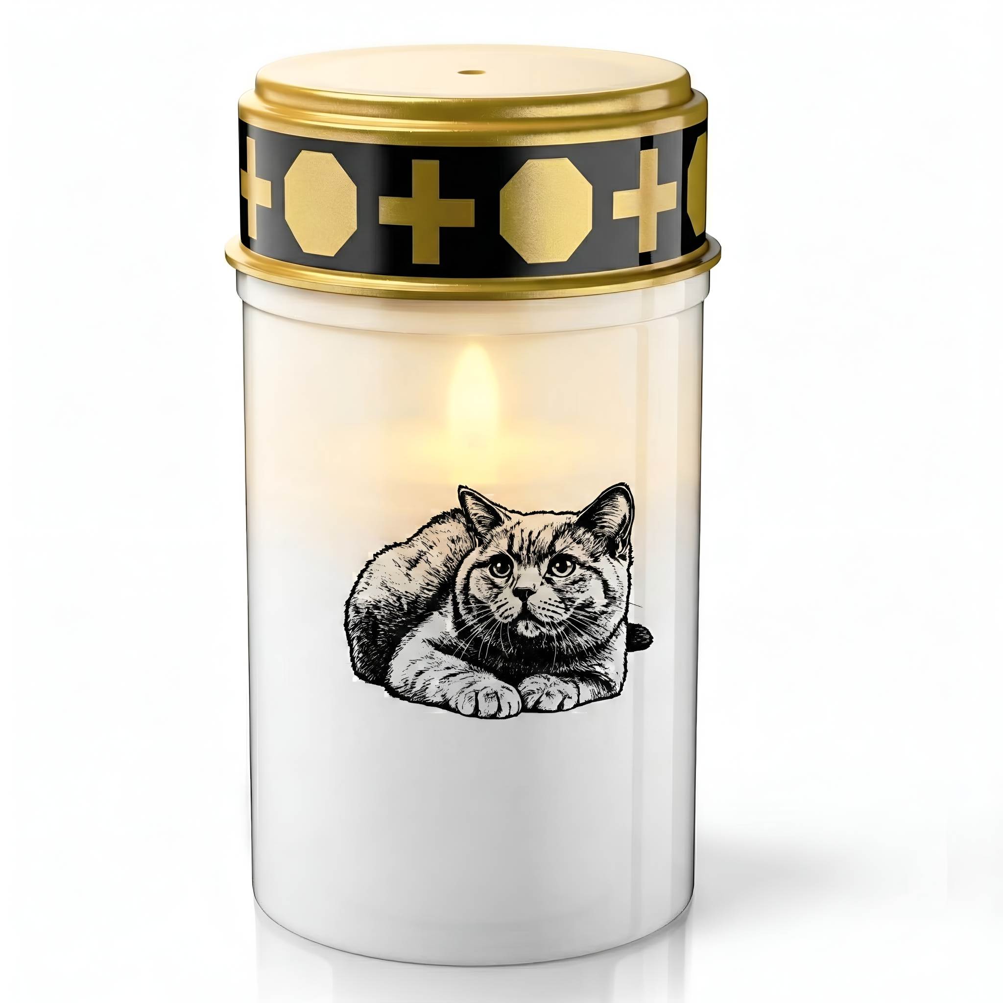 LED Grablicht Katze Grablicht LED Grabschmuck Katze in Rot oder Weiß mit verschiedenen Katzenmotiven und 2 Batterien für Tiergrab und Gedenkplatz