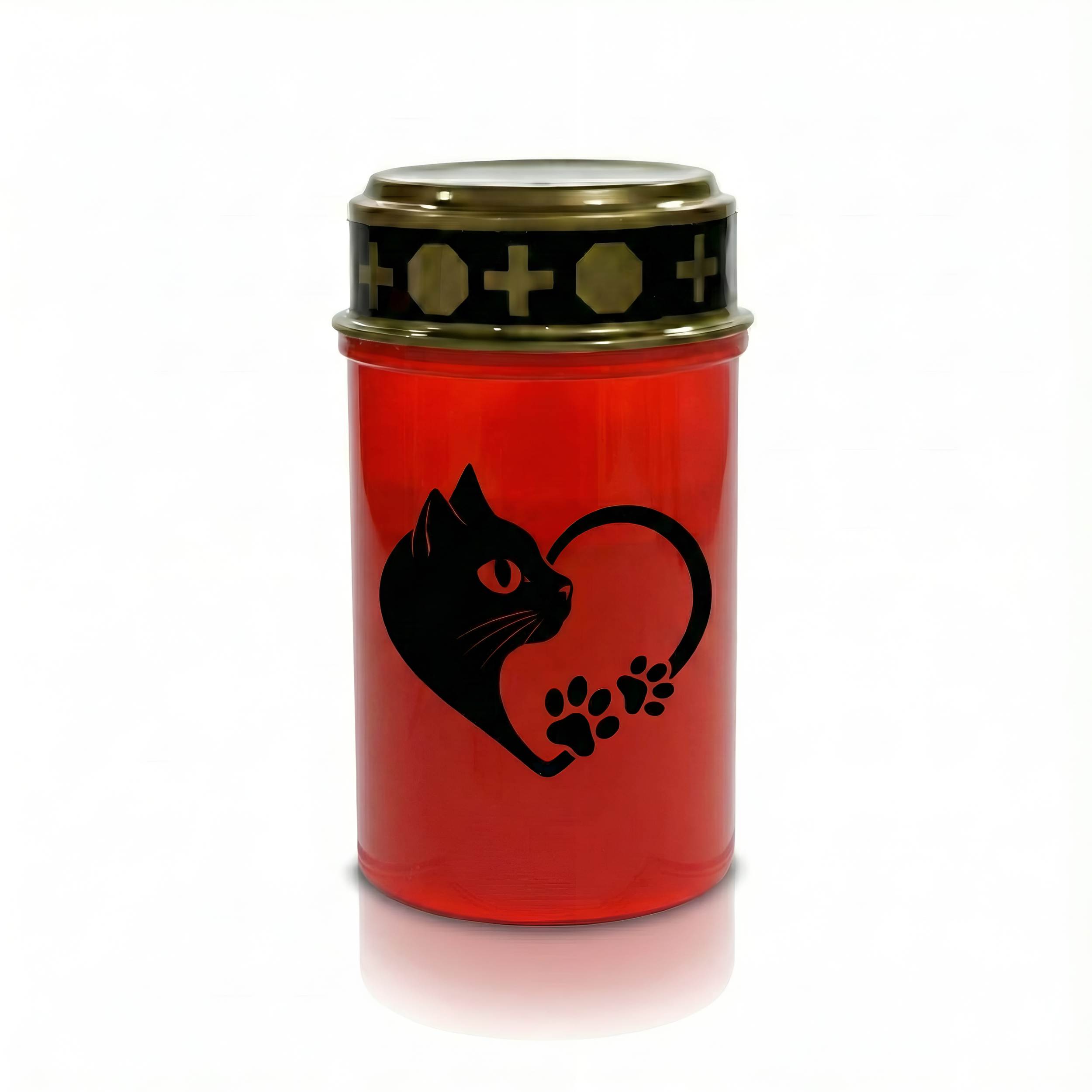 LED Grablicht Katze Grablicht LED Grabschmuck Katze in Rot oder Weiß mit verschiedenen Katzenmotiven und 2 Batterien für Tiergrab und Gedenkplatz