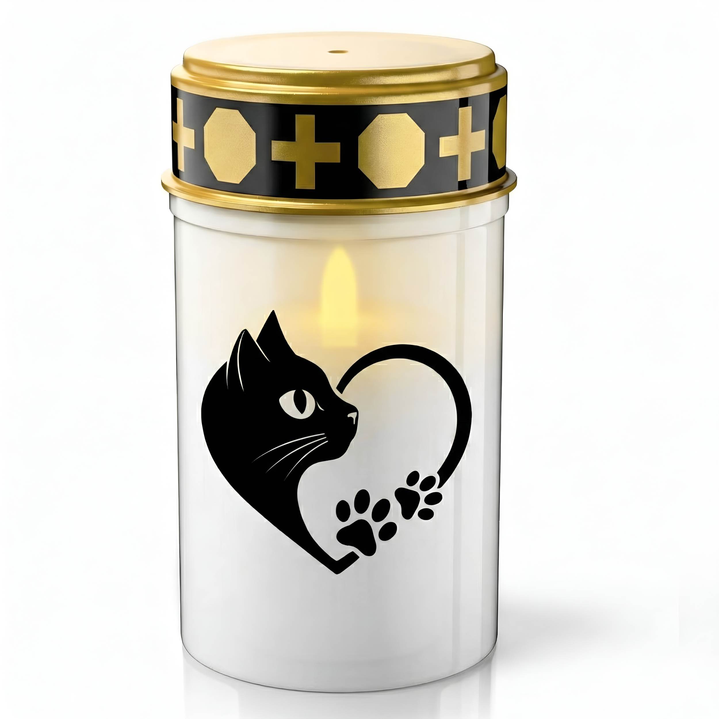 LED Grablicht Katze Grablicht LED Grabschmuck Katze in Rot oder Weiß mit verschiedenen Katzenmotiven und 2 Batterien für Tiergrab und Gedenkplatz