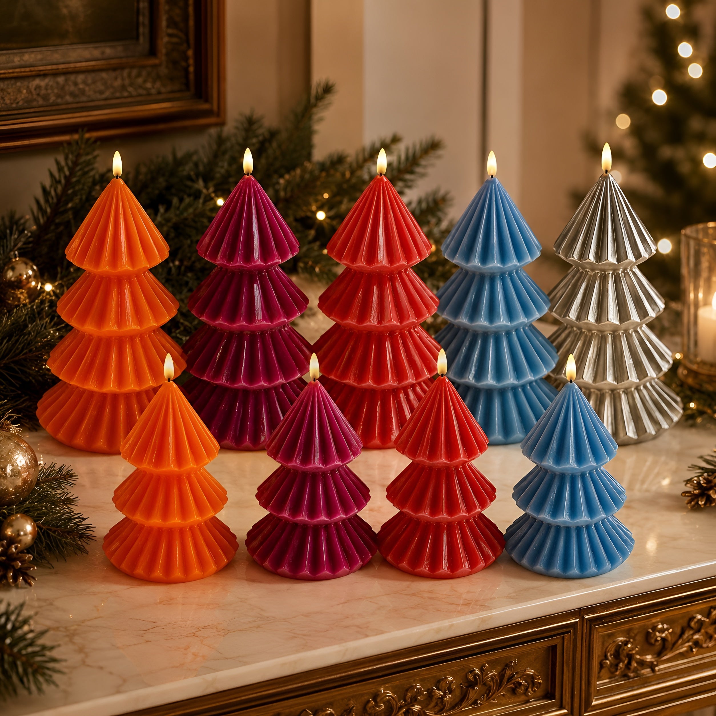 LED Kerze Tanne 3D Flamme mit Timer Led Kerzen Weihnachten Echtwachs Optik batteriebetrieben Weihnachtsdeko Fensterbank in Größe und Farbe wählbar