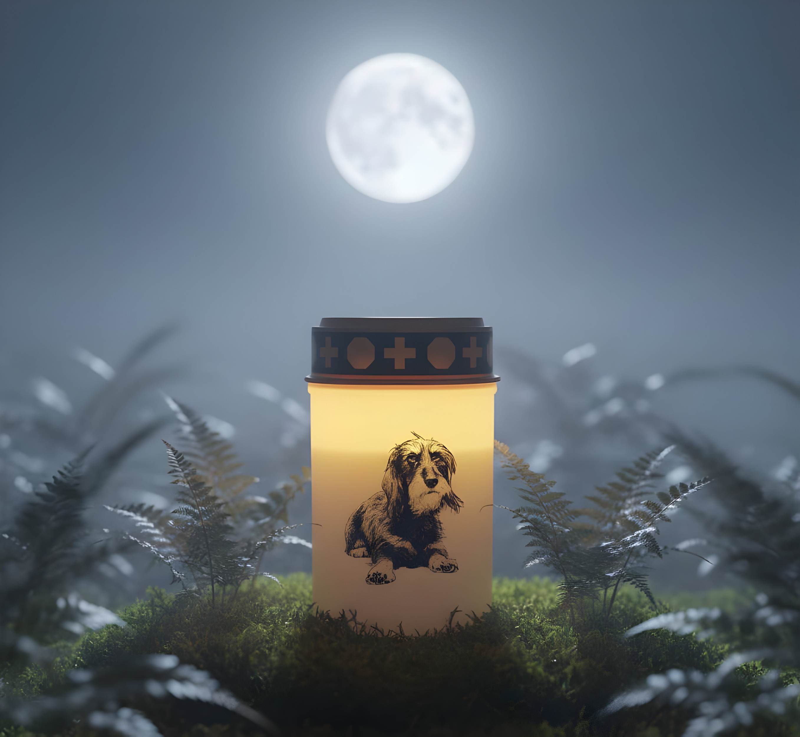 LED Grablicht Hund Grablicht LED mit 2 LR14 Batterien Grabschmuck Hund in Rot oder Weiß, verschiedene Motive zur Auswahl