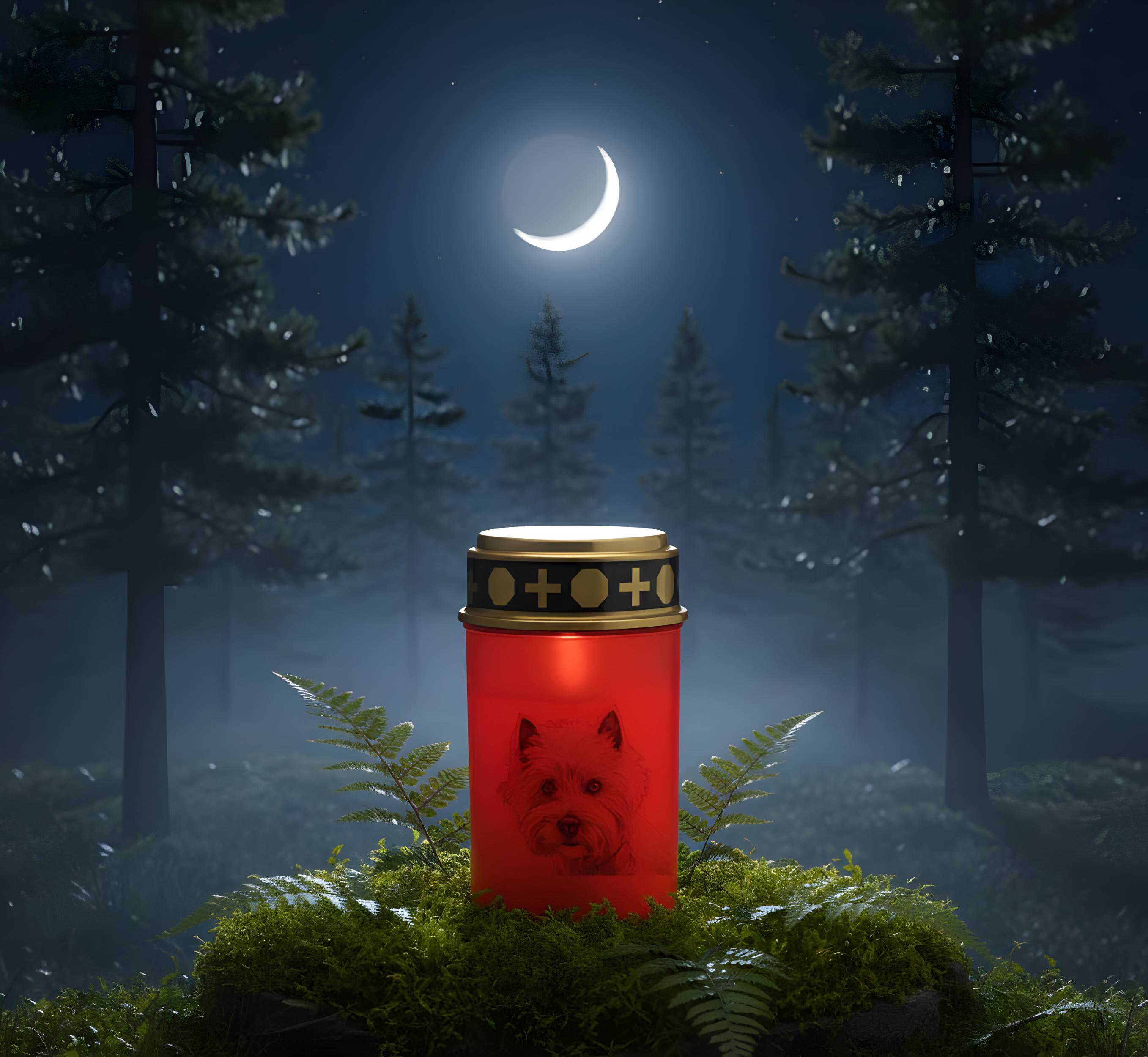 LED Grablicht Hund Grablicht LED mit 2 LR14 Batterien Grabschmuck Hund in Rot oder Weiß, verschiedene Motive zur Auswahl